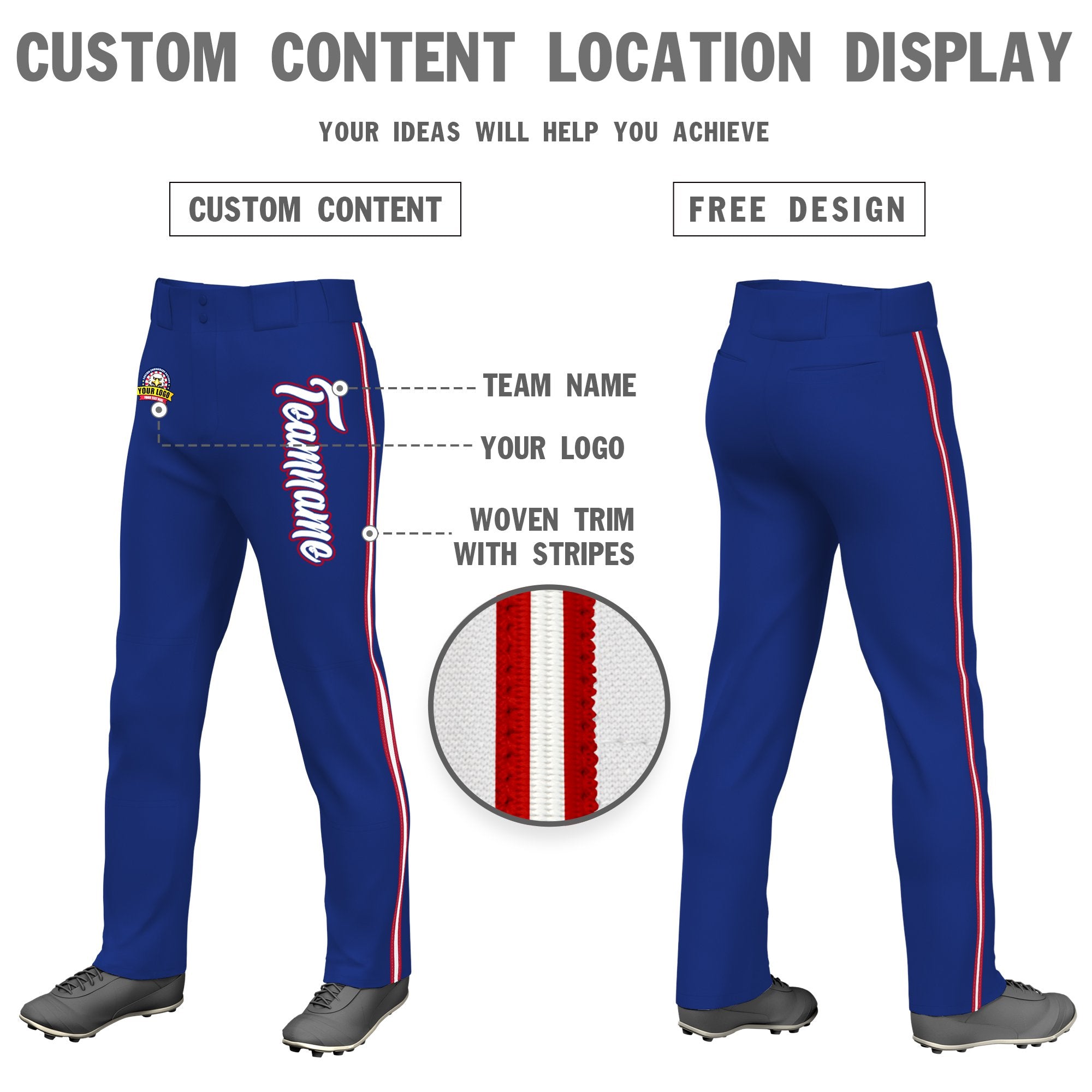 Custom Royal Blue Red White-Red Classic Fit Stretch Practice Loose-fit Baseball Pants