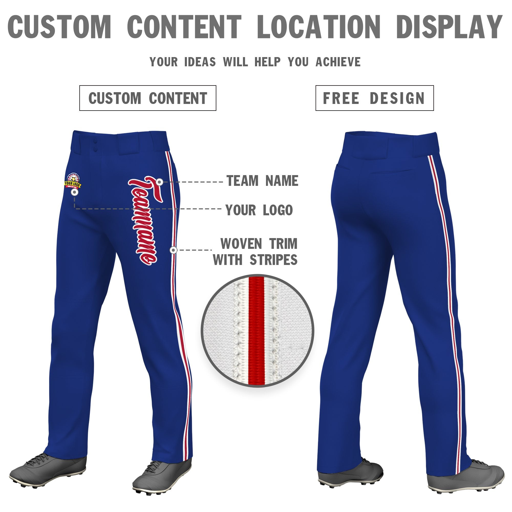 Custom Royal Blue White Red-White Classic Fit Stretch Practice Loose-fit Baseball Pants