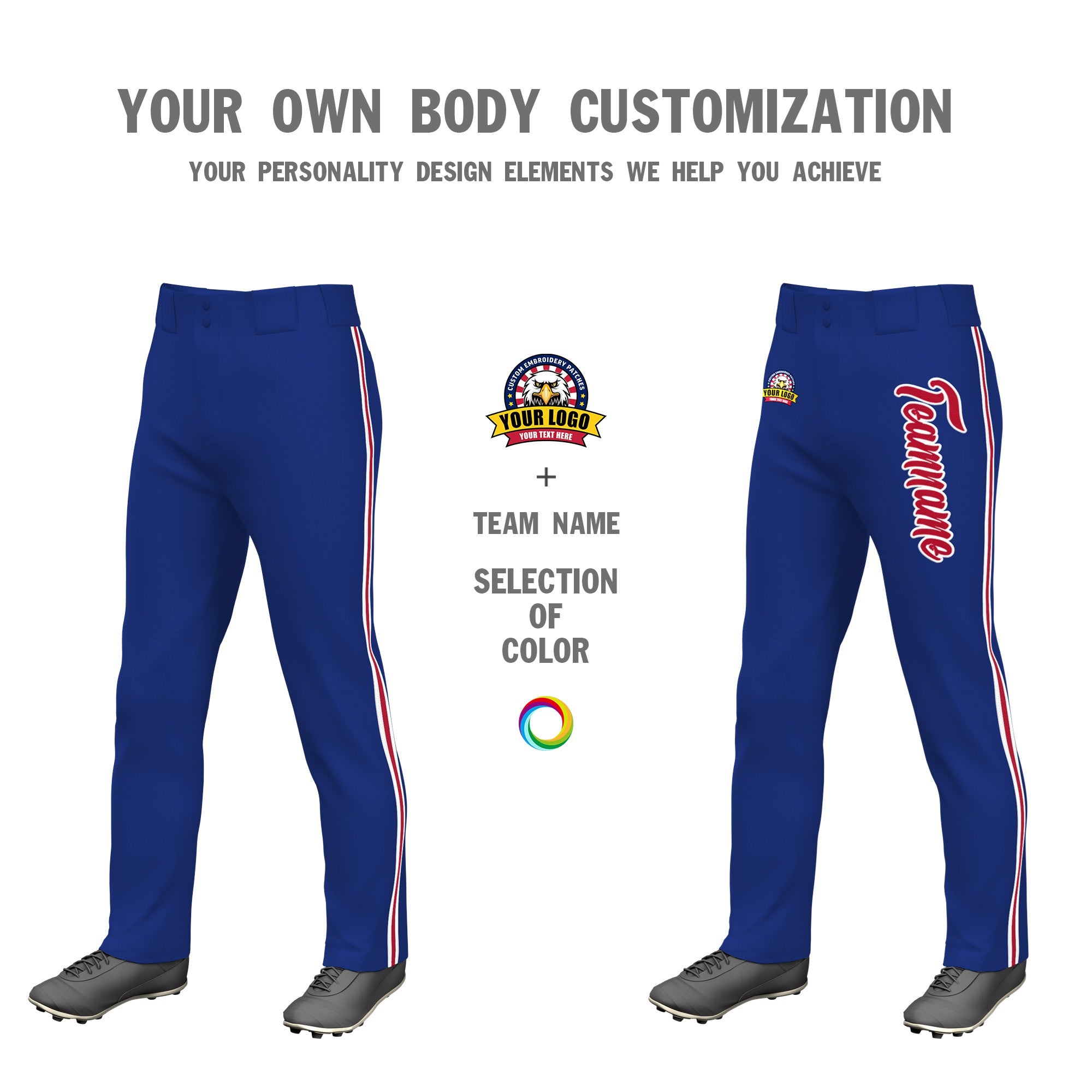 Custom Royal Blue White Red-White Classic Fit Stretch Practice Loose-fit Baseball Pants