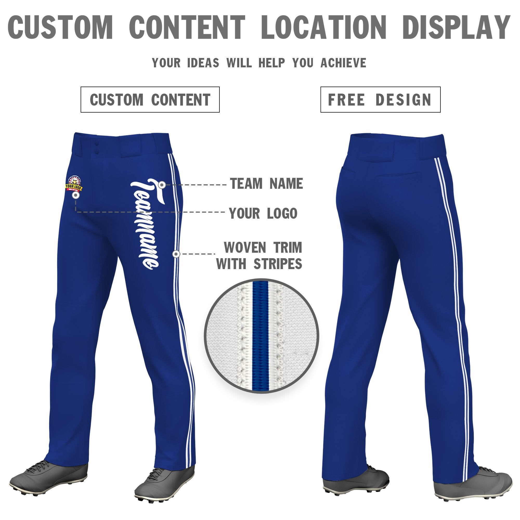 Custom Royal Blue White Royal Blue-White Classic Fit Stretch Practice Loose-fit Baseball Pants