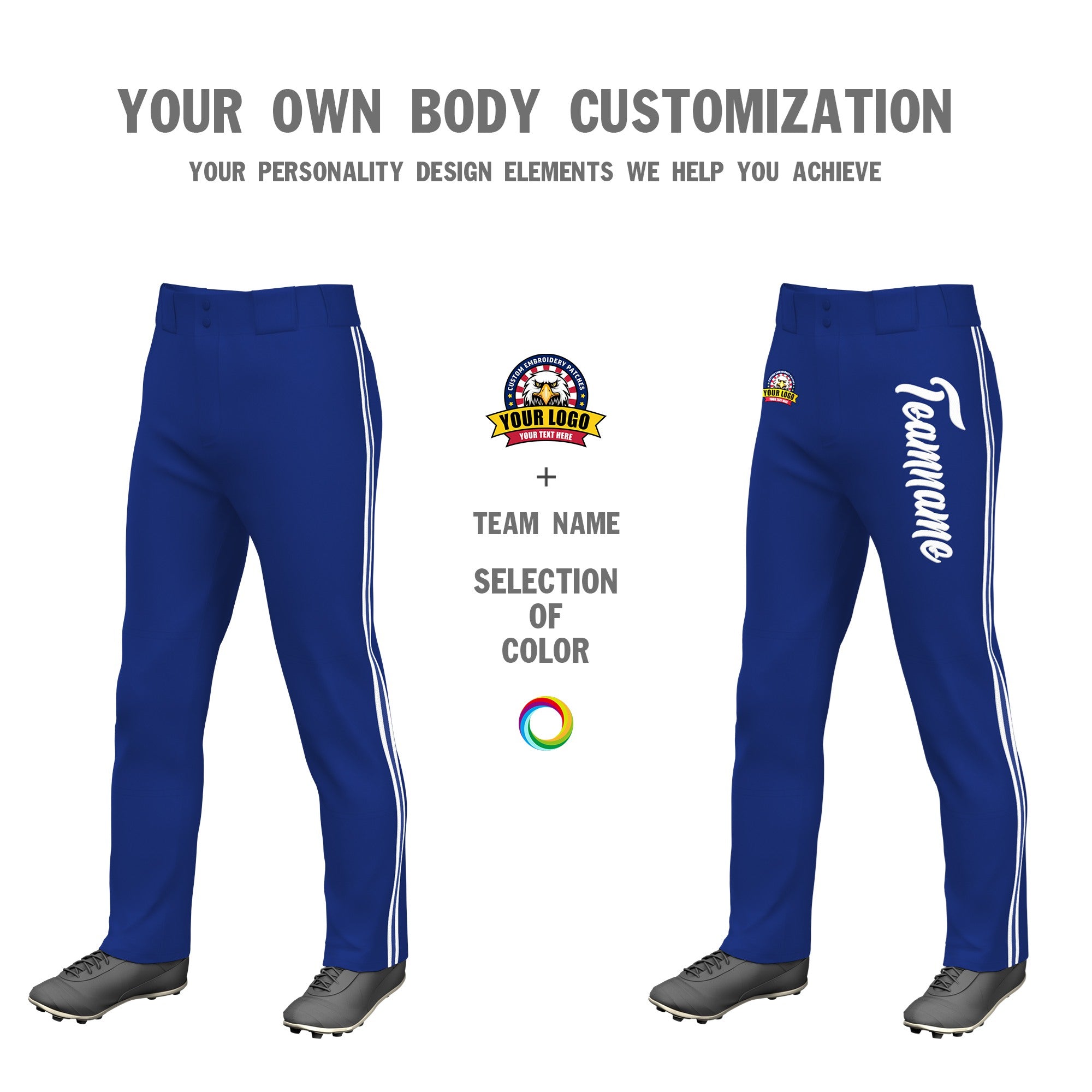 Custom Royal Blue White Royal Blue-White Classic Fit Stretch Practice Loose-fit Baseball Pants