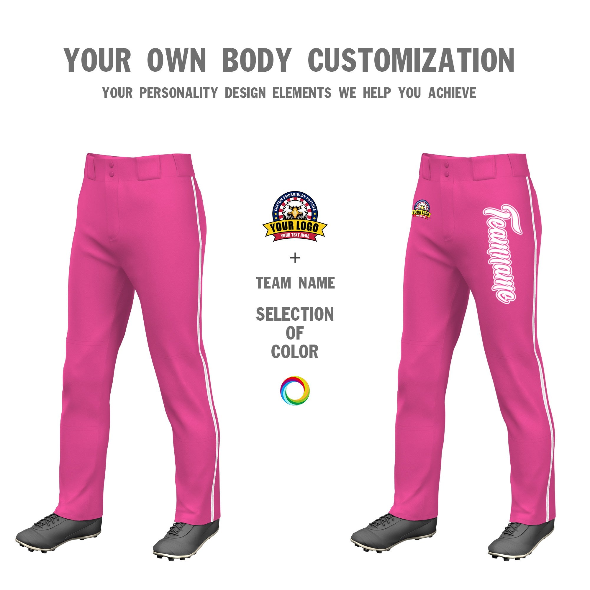 Custom Pink White Classic Fit Stretch Practice Loose-fit Baseball Pants