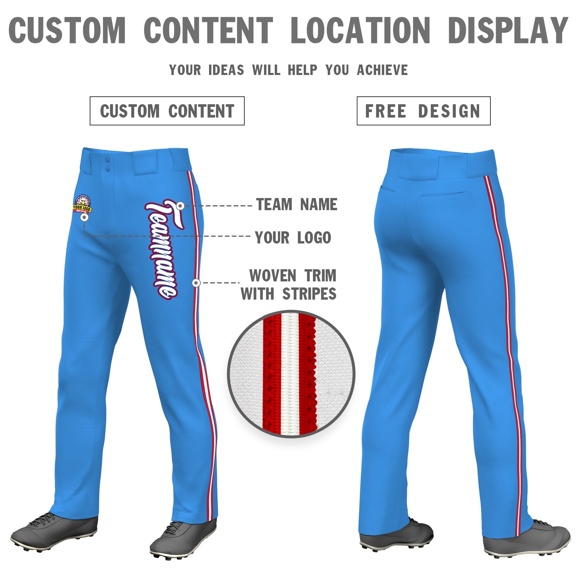 Custom Powder Blue Red White-Red Classic Fit Stretch Practice Loose-fit Baseball Pants