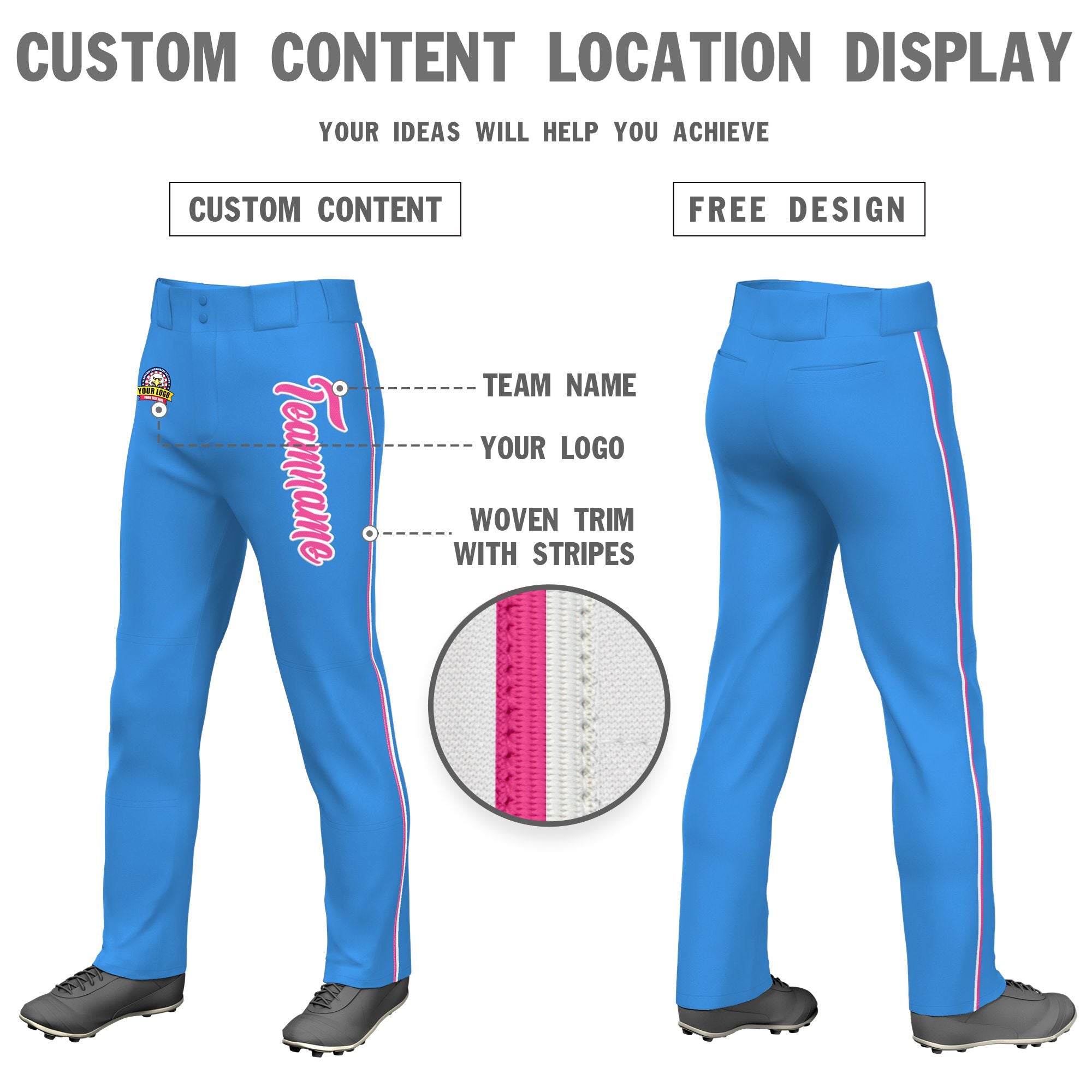 Custom Powder Blue Pink White Classic Fit Stretch Practice Loose-fit Baseball Pants