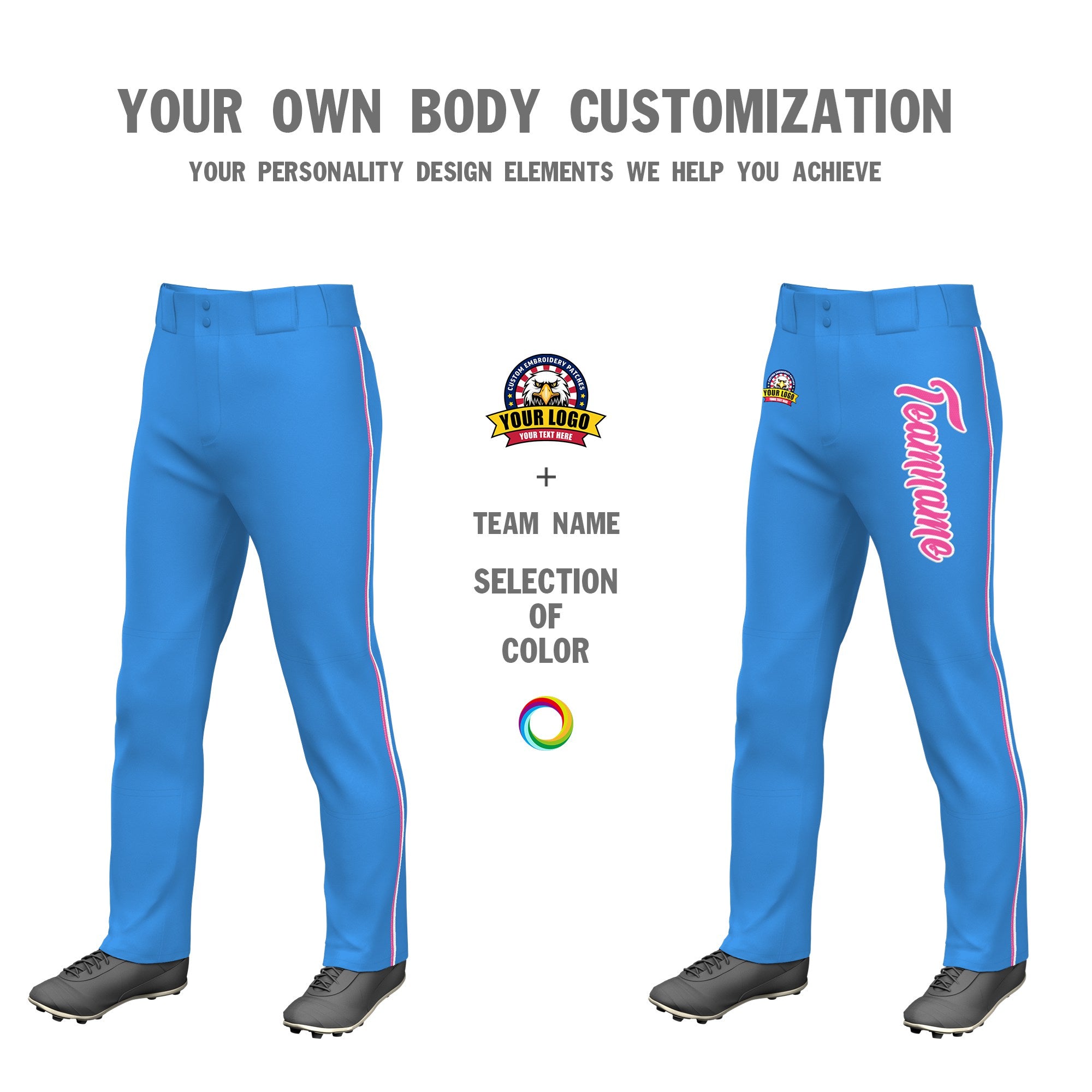 Custom Powder Blue Pink White Classic Fit Stretch Practice Loose-fit Baseball Pants