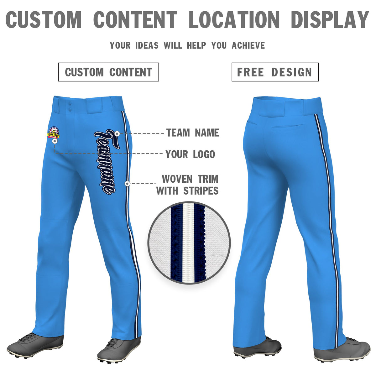 Custom Powder Blue Navy White-Navy Classic Fit Stretch Practice Loose-fit Baseball Pants