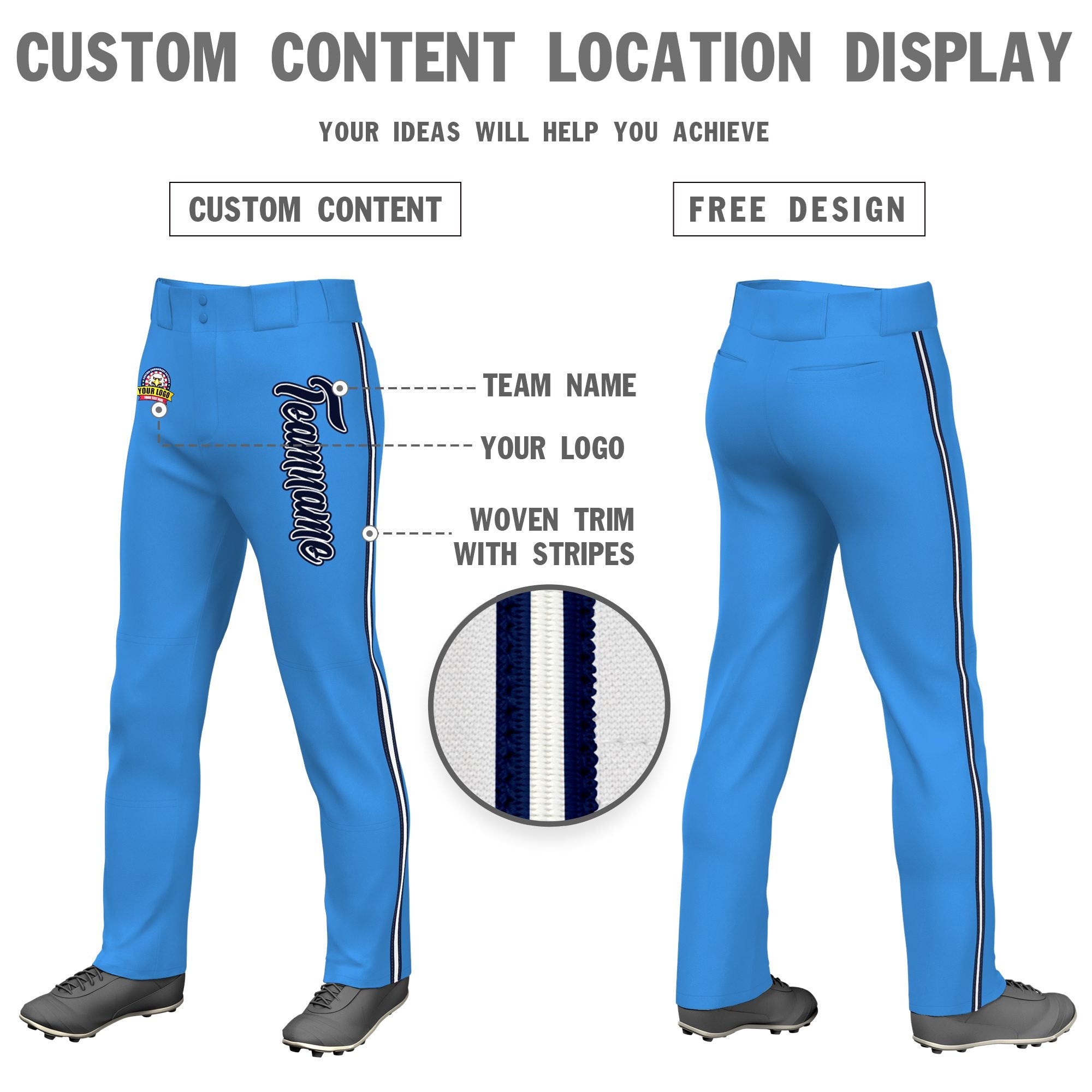 Custom Powder Blue Navy White-Navy Classic Fit Stretch Practice Loose-fit Baseball Pants