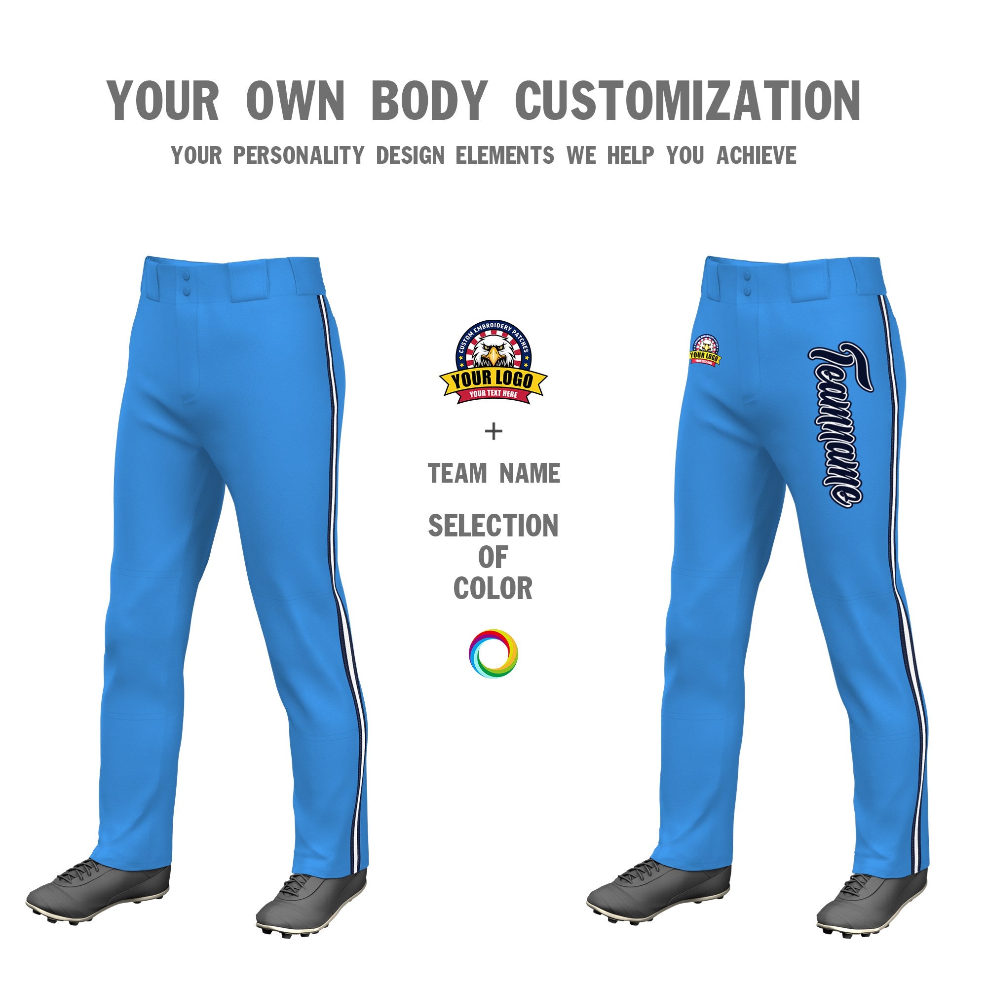 Custom Powder Blue Navy White-Navy Classic Fit Stretch Practice Loose-fit Baseball Pants