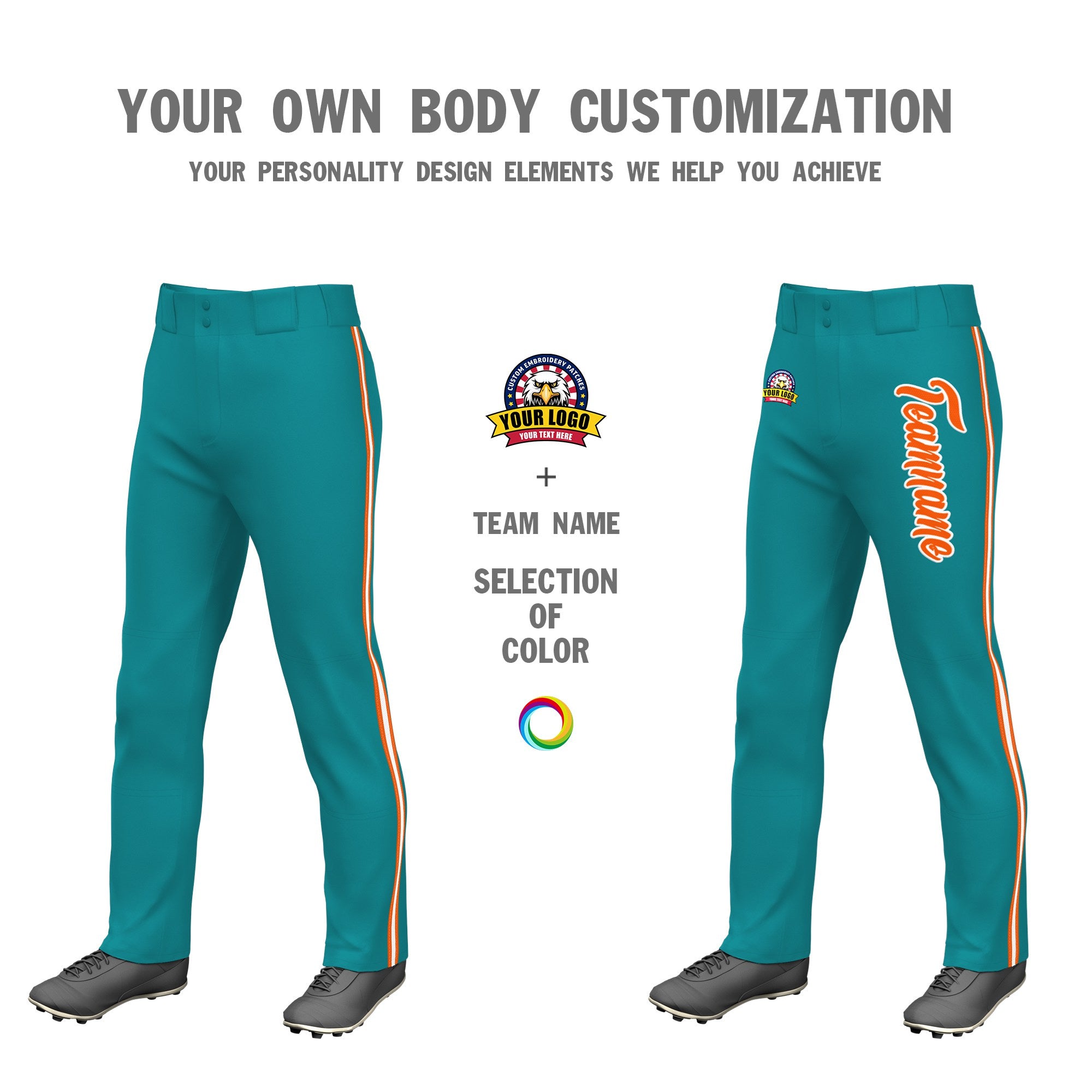 Custom Aqua Orange White-Orange Classic Fit Stretch Practice Loose-fit Baseball Pants