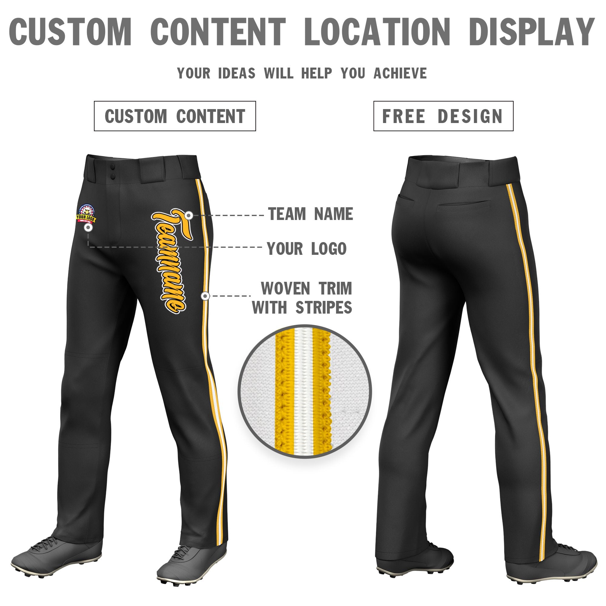 Custom Black Gold01 White-Gold01 Classic Fit Stretch Practice Loose-fit Baseball Pants