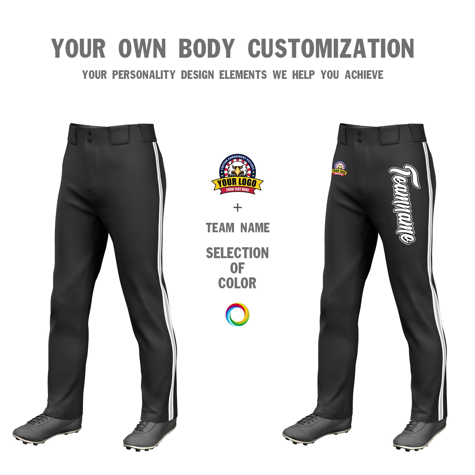 Custom Black White Gray-White Classic Fit Stretch Practice Loose-fit Baseball Pants