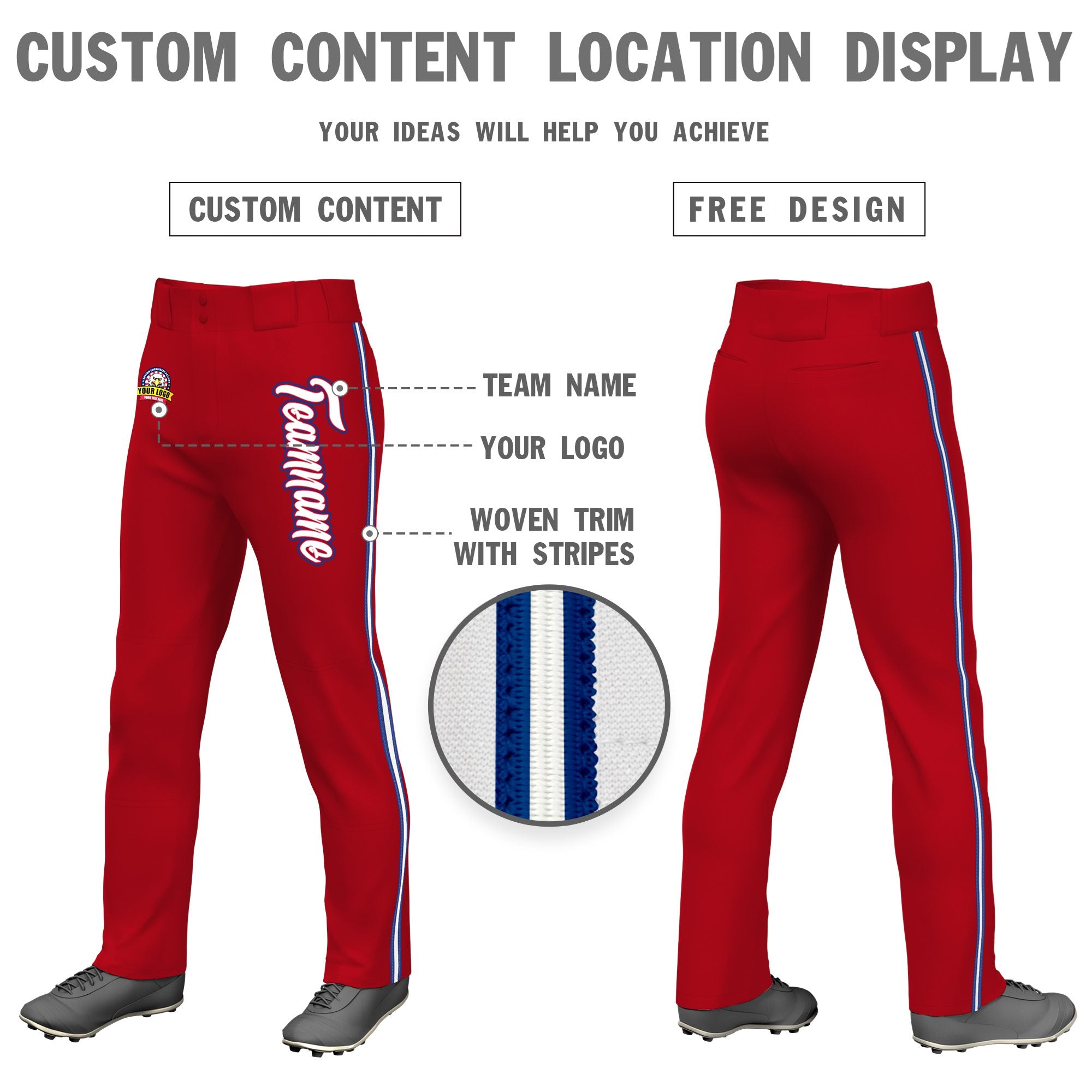 Custom Red Royal Blue White-Royal Blue Classic Fit Stretch Practice Loose-fit Baseball Pants