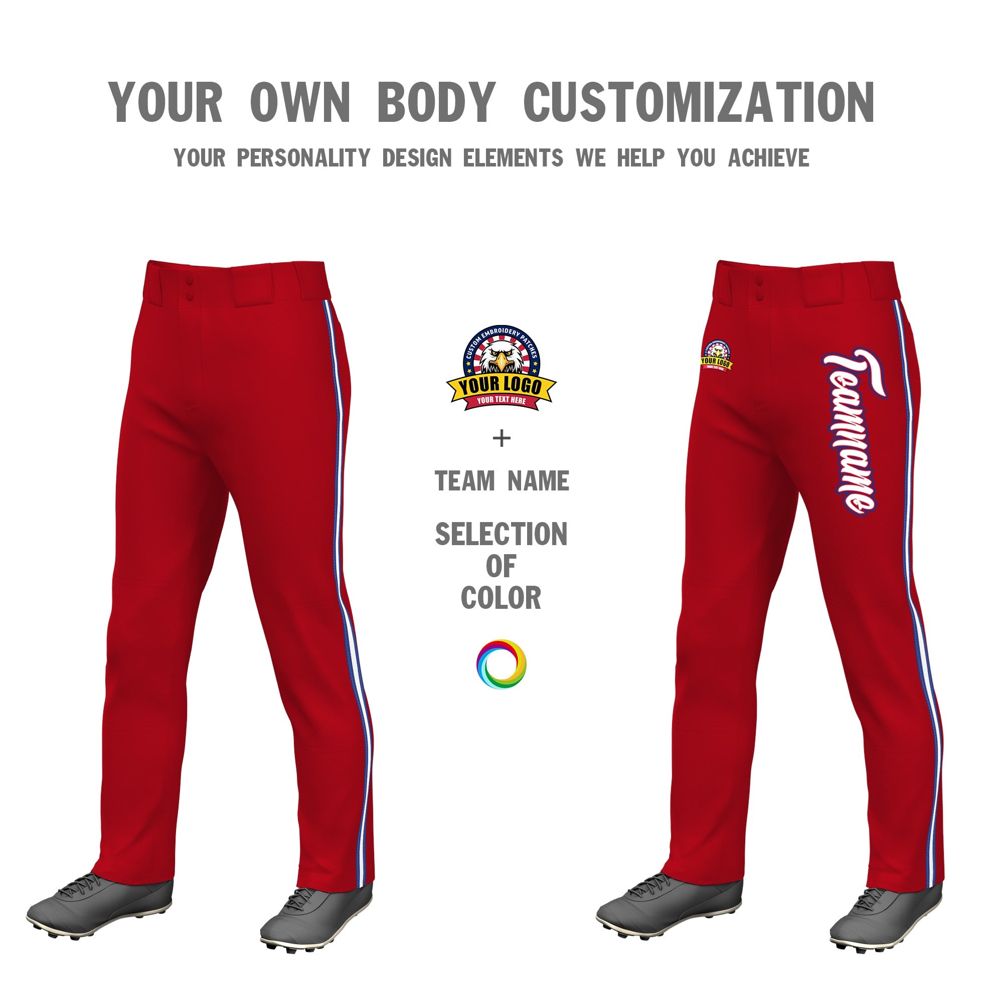 Custom Red Royal Blue White-Royal Blue Classic Fit Stretch Practice Loose-fit Baseball Pants