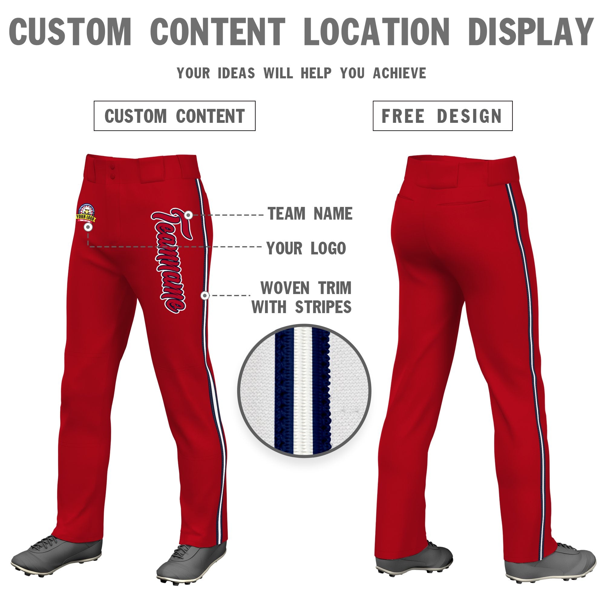 Custom Red Navy White-Navy Classic Fit Stretch Practice Loose-fit Baseball Pants