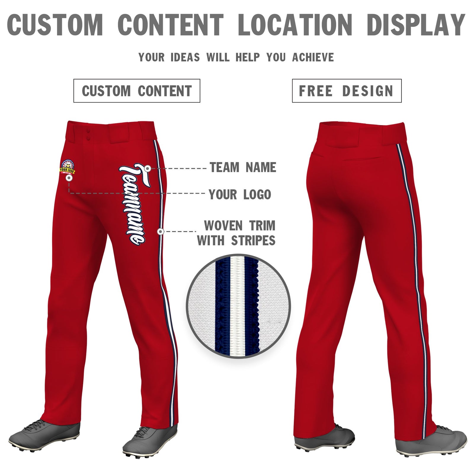 Custom Red Navy White-Navy Classic Fit Stretch Practice Loose-fit Baseball Pants