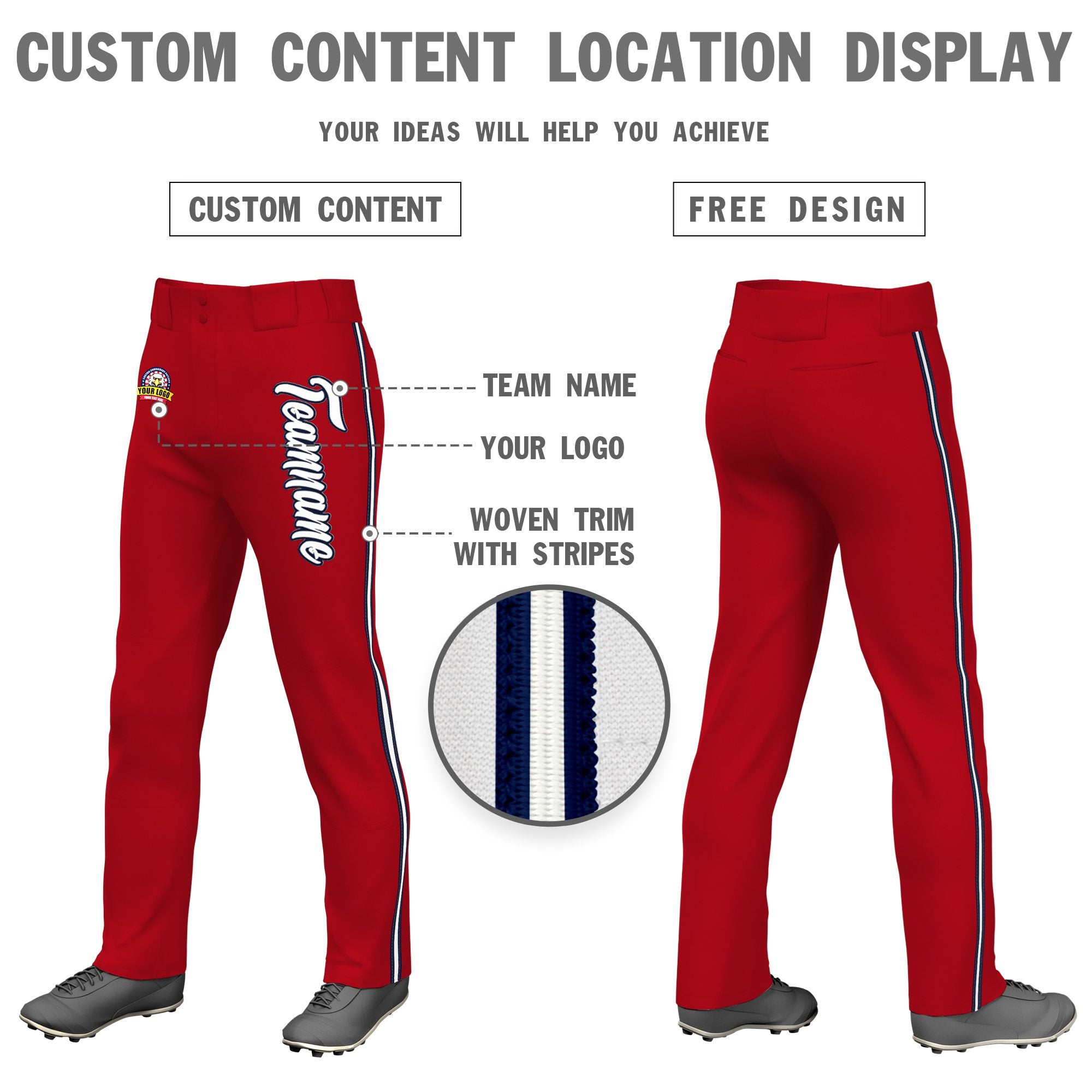 Custom Red Navy White-Navy Classic Fit Stretch Practice Loose-fit Baseball Pants