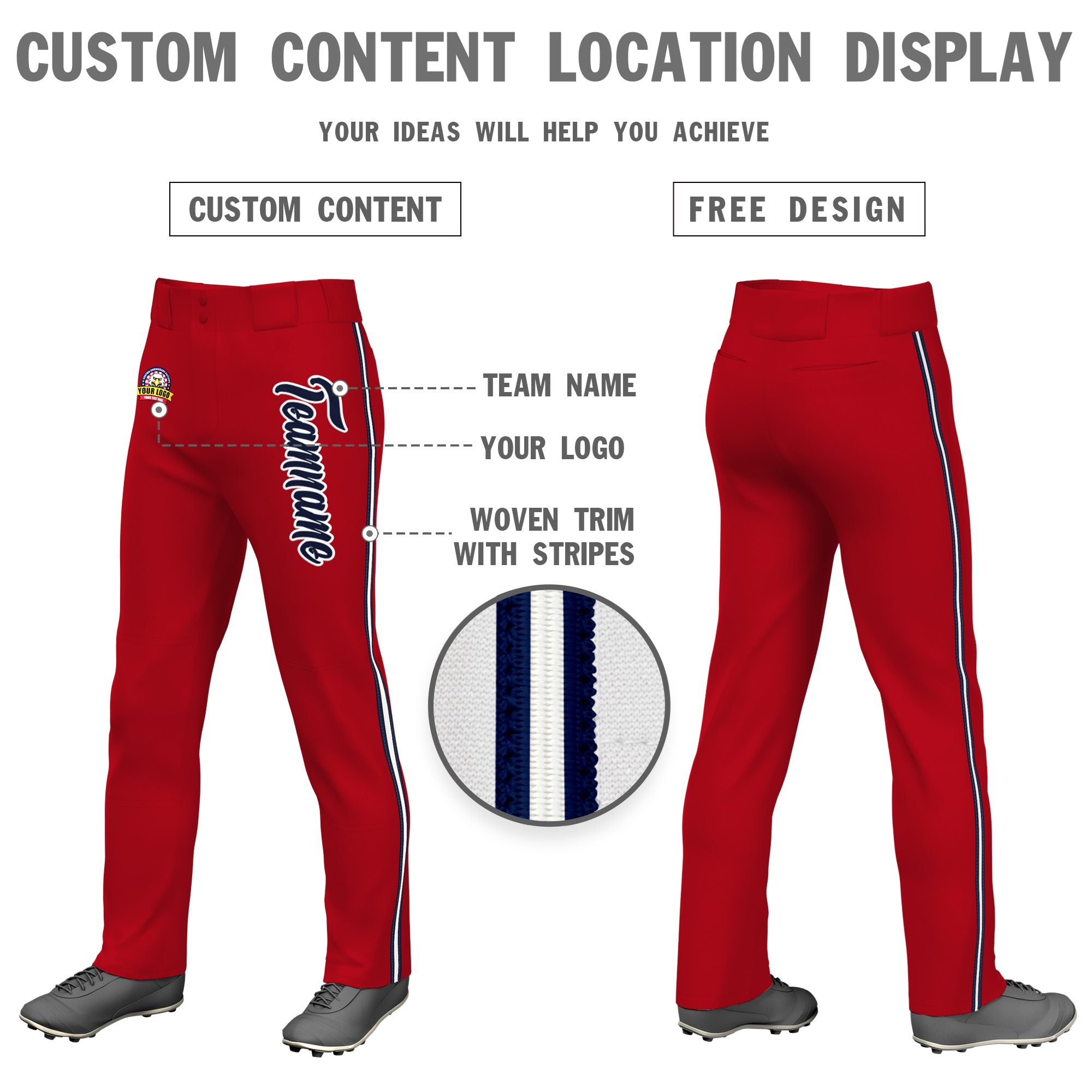 Custom Red Navy White-Navy Classic Fit Stretch Practice Loose-fit Baseball Pants