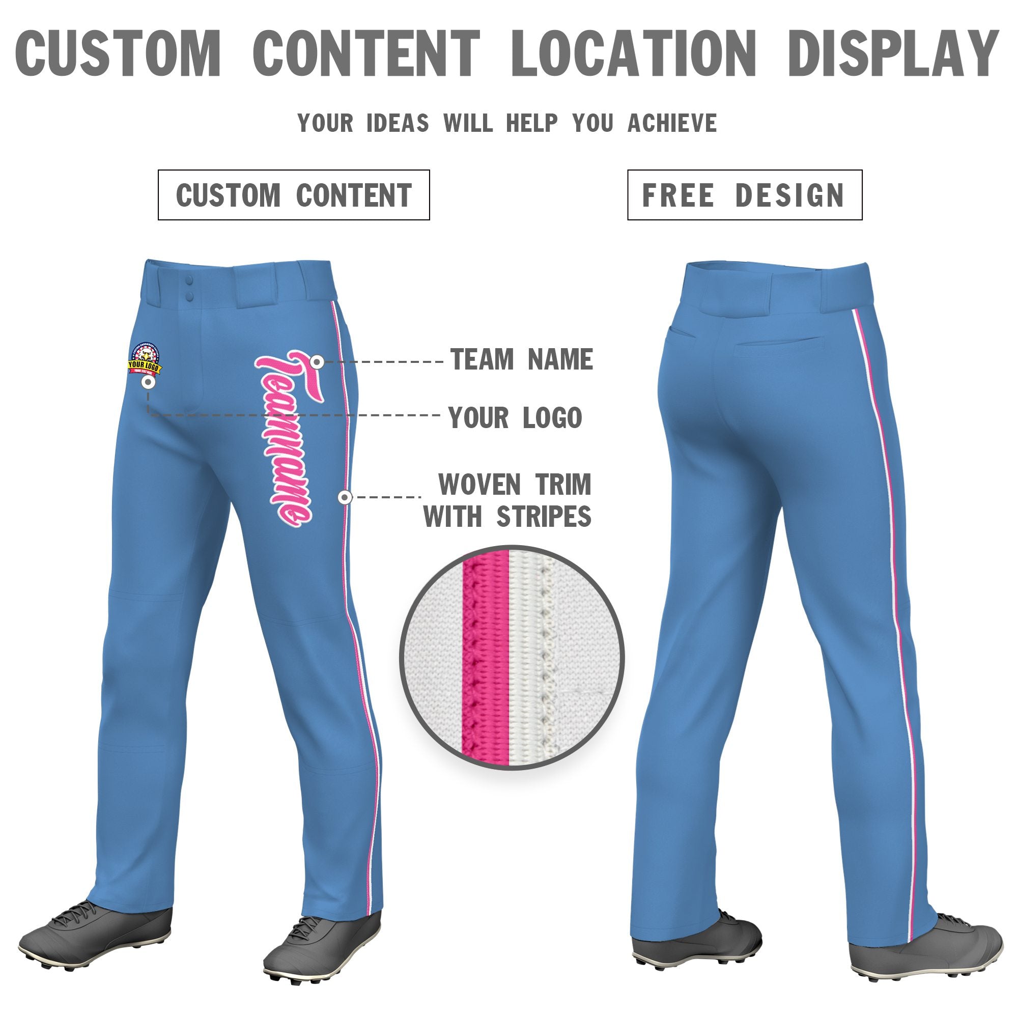 Custom Light Blue Pink White Classic Fit Stretch Practice Loose-fit Baseball Pants