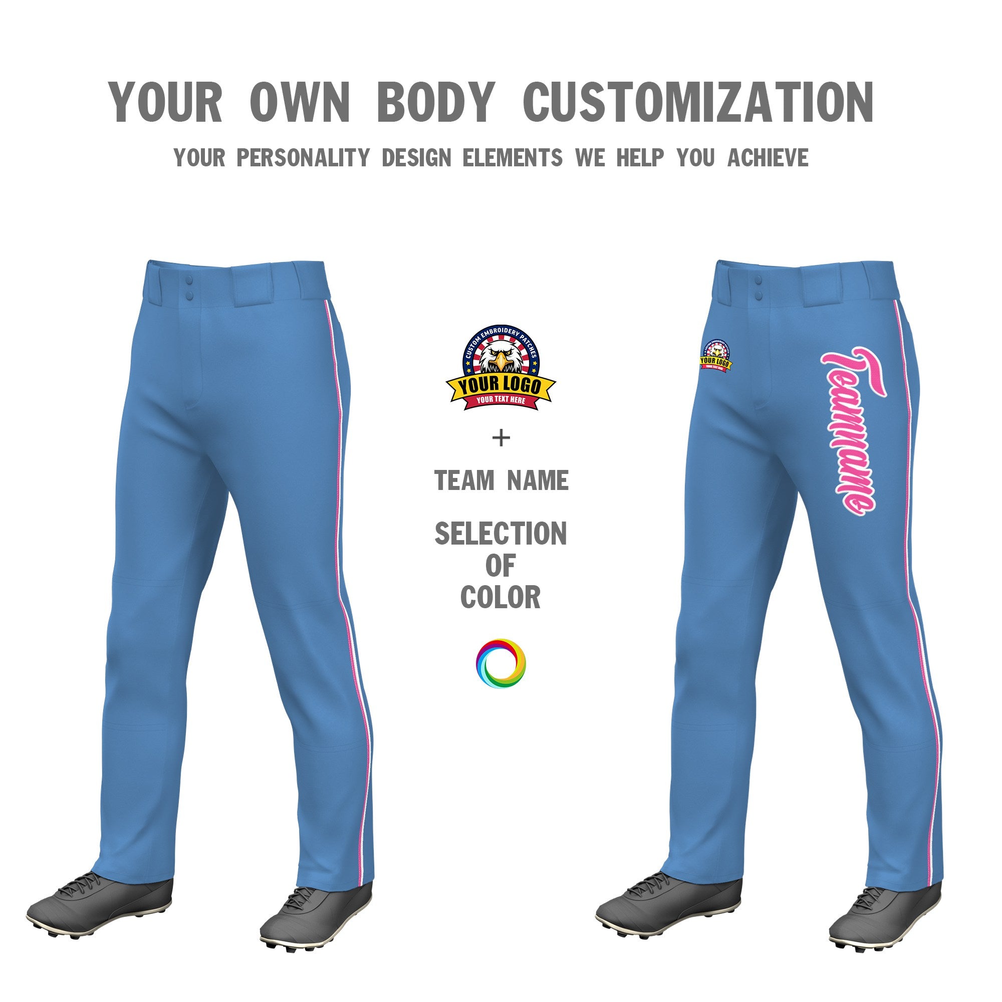 Custom Light Blue Pink White Classic Fit Stretch Practice Loose-fit Baseball Pants