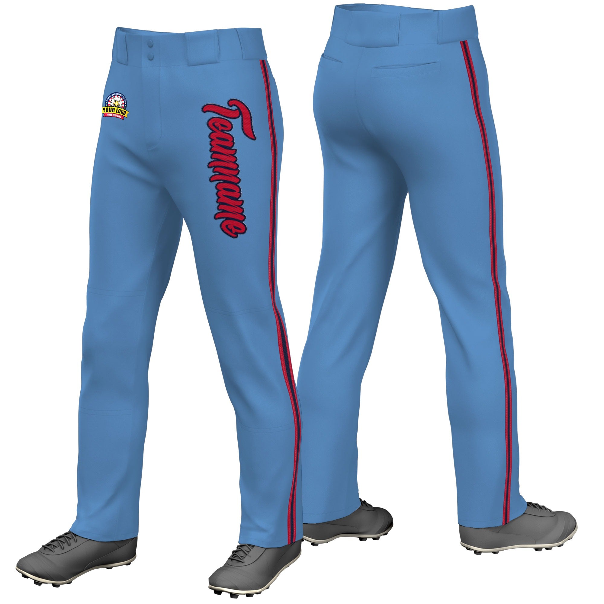 Custom Light Blue Red Navy-Red Classic Fit Stretch Practice Loose-fit Baseball Pants