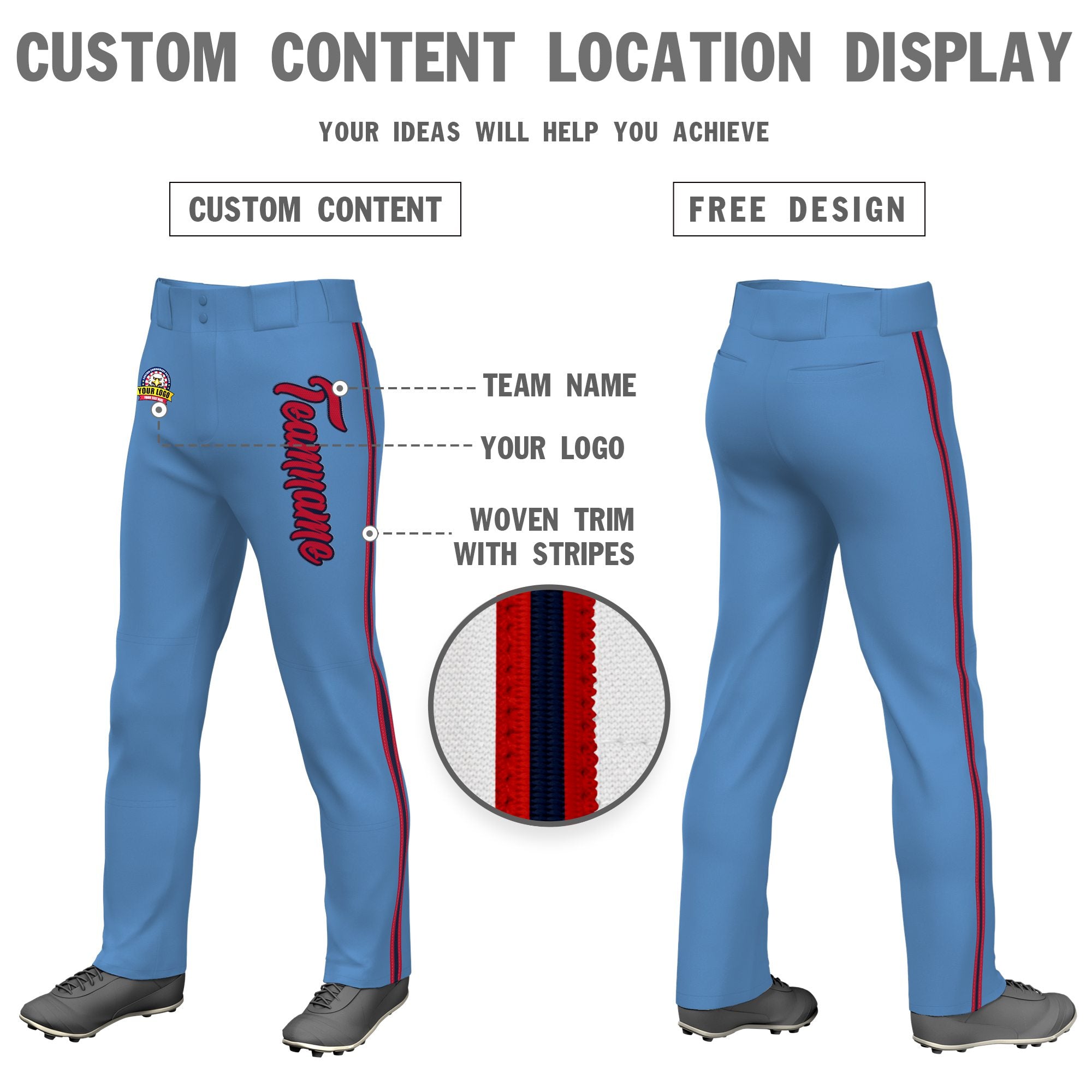 Custom Light Blue Red Navy-Red Classic Fit Stretch Practice Loose-fit Baseball Pants