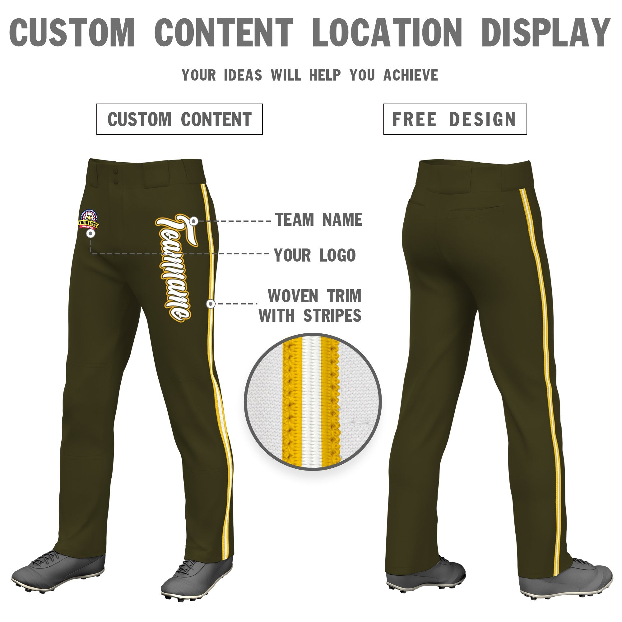 Custom Olive Gold01 White-Gold01 Classic Fit Stretch Practice Loose-fit Baseball Pants