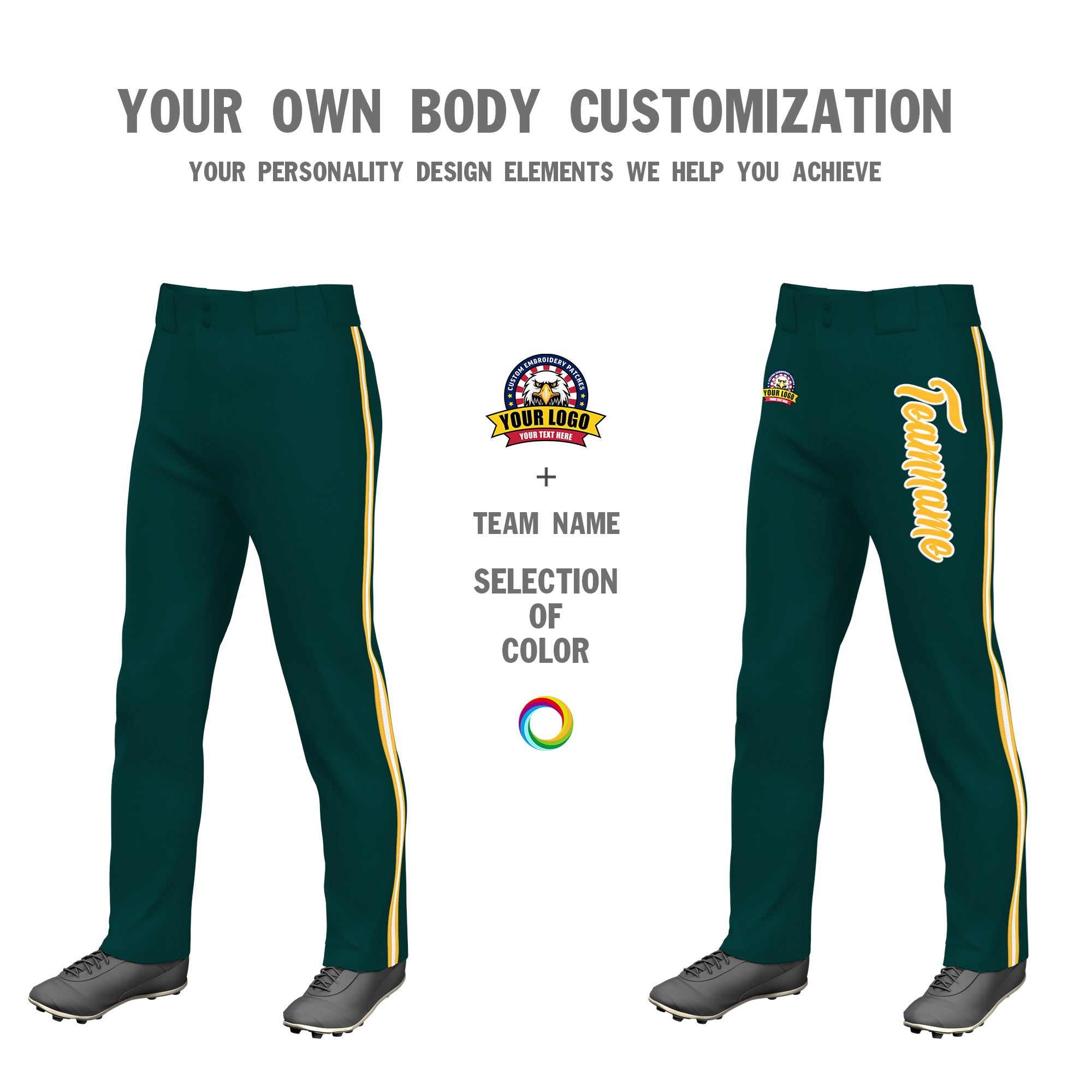 Custom Midnight Green Gold01 White-Gold01 Classic Fit Stretch Practice Loose-fit Baseball Pants