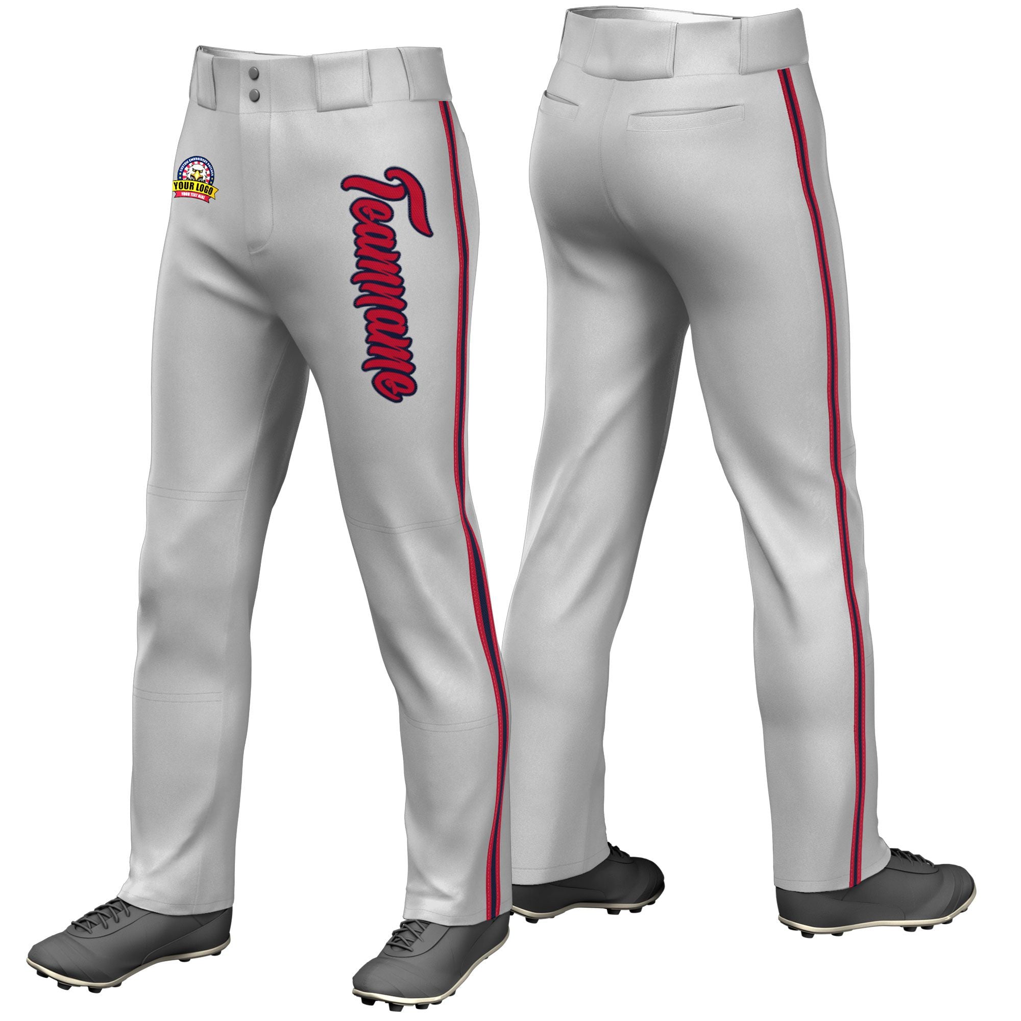 Custom Gray Red Navy-Red Classic Fit Stretch Practice Loose-fit Baseball Pants