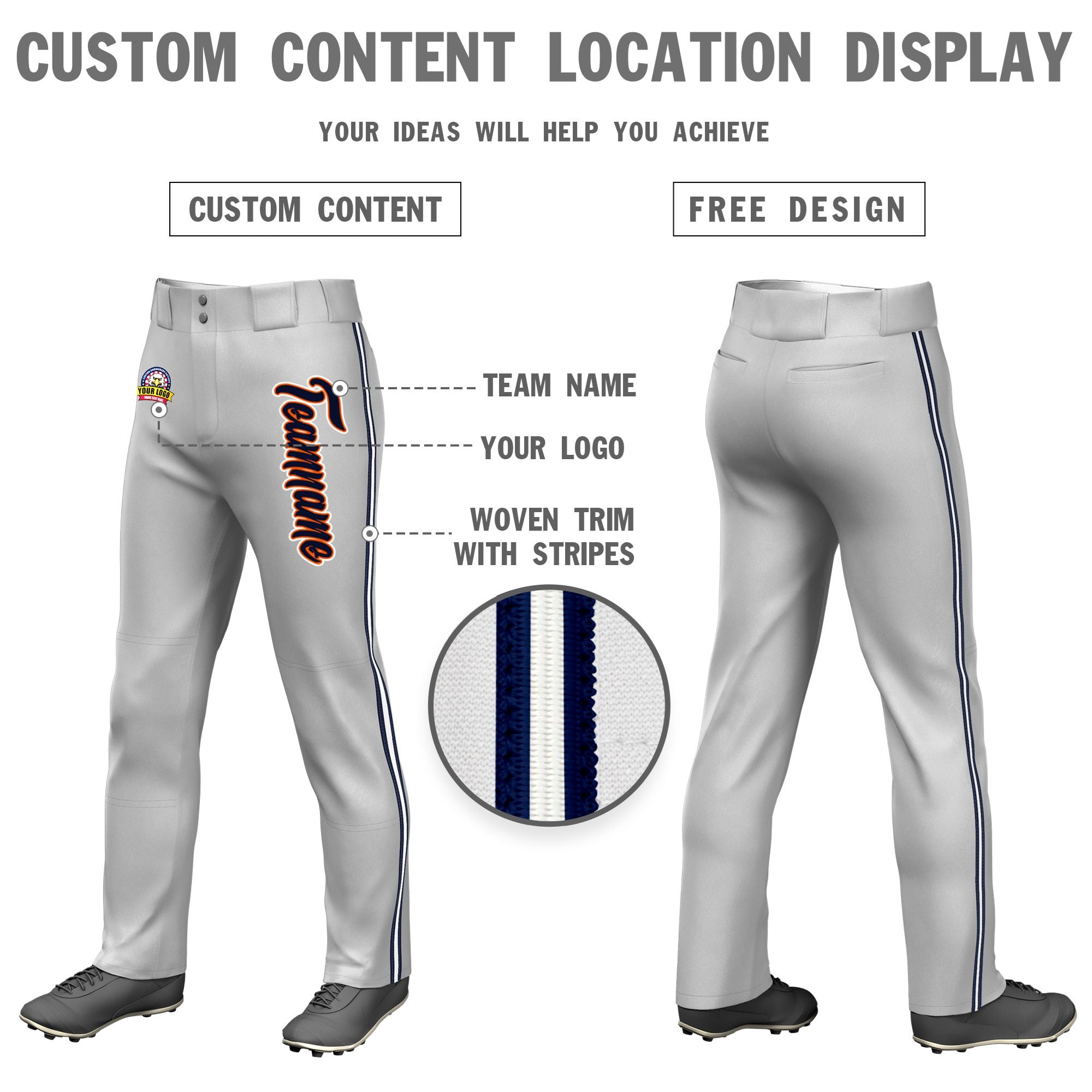 Custom Gray Navy White-Navy Classic Fit Stretch Practice Loose-fit Baseball Pants