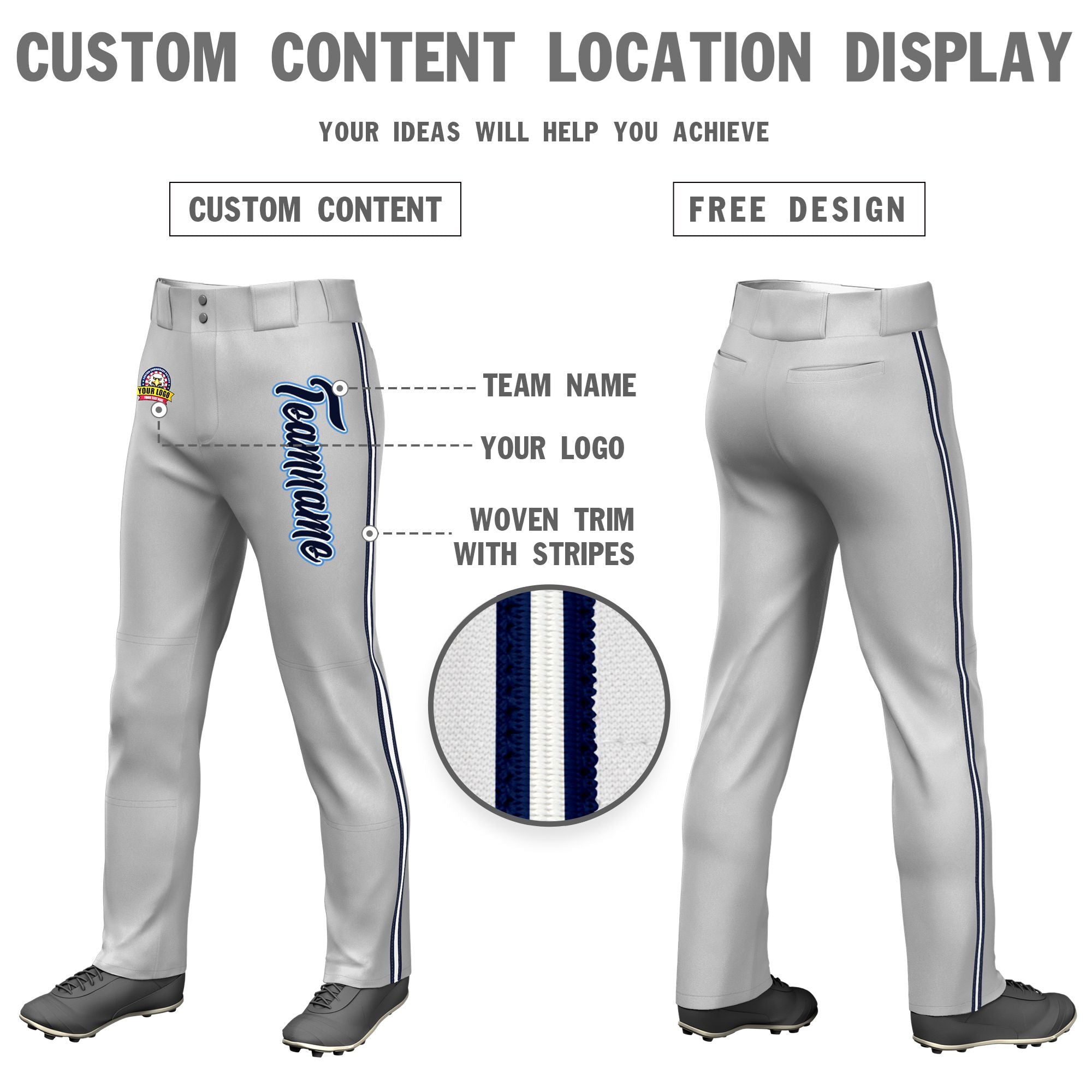 Custom Gray Navy White-Navy Classic Fit Stretch Practice Loose-fit Baseball Pants