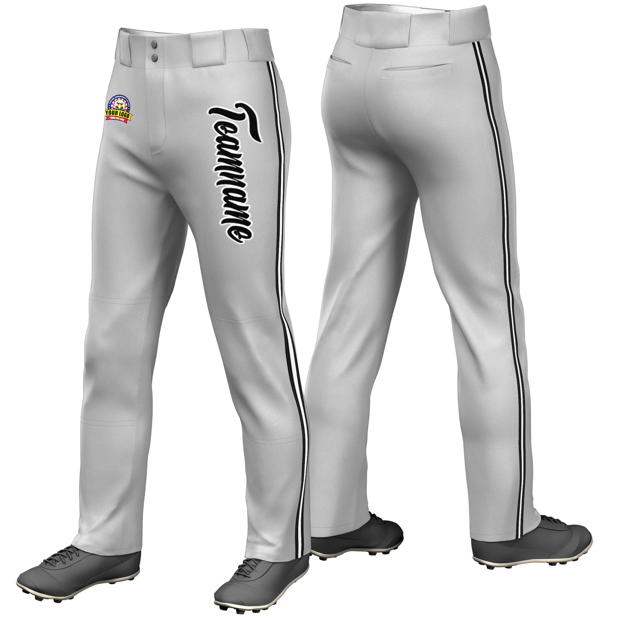 Custom Gray Black White-Black Classic Fit Stretch Practice Loose-fit Baseball Pants