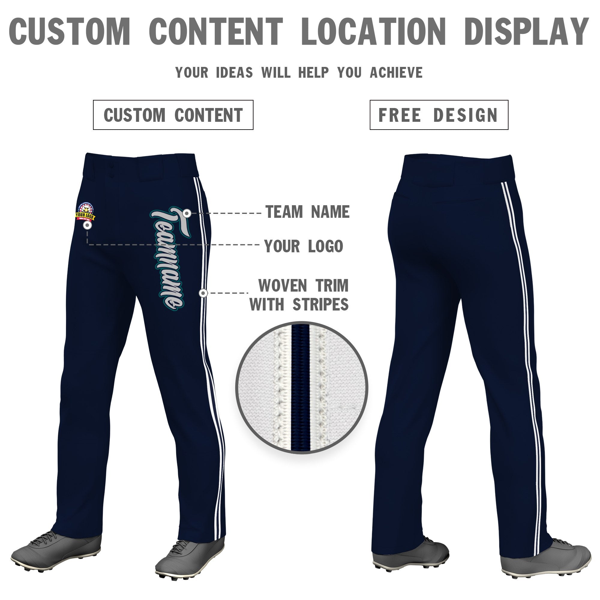 Custom Navy White Navy-White Classic Fit Stretch Practice Loose-fit Baseball Pants