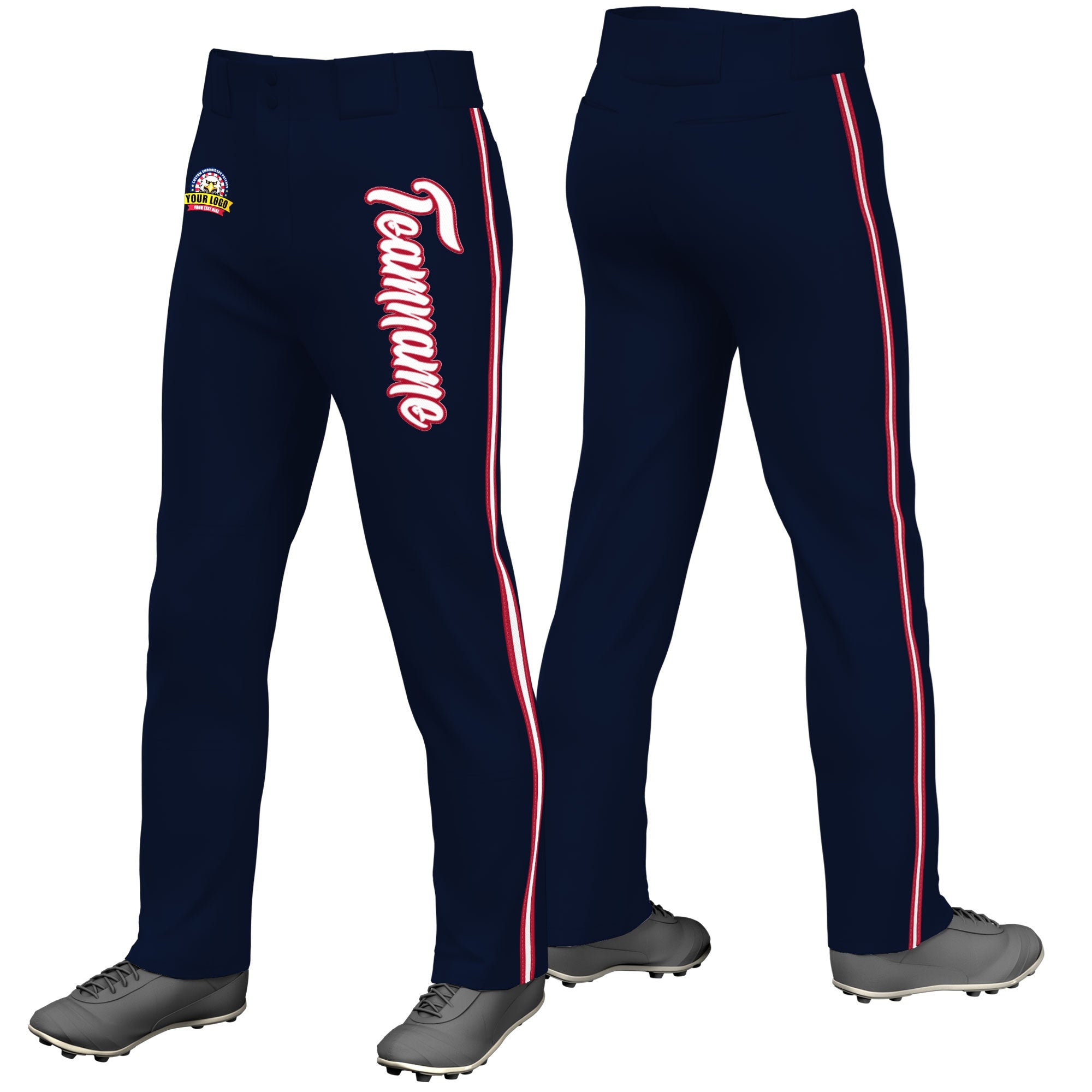 Custom Navy Red White-Red Classic Fit Stretch Practice Loose-fit Baseball Pants