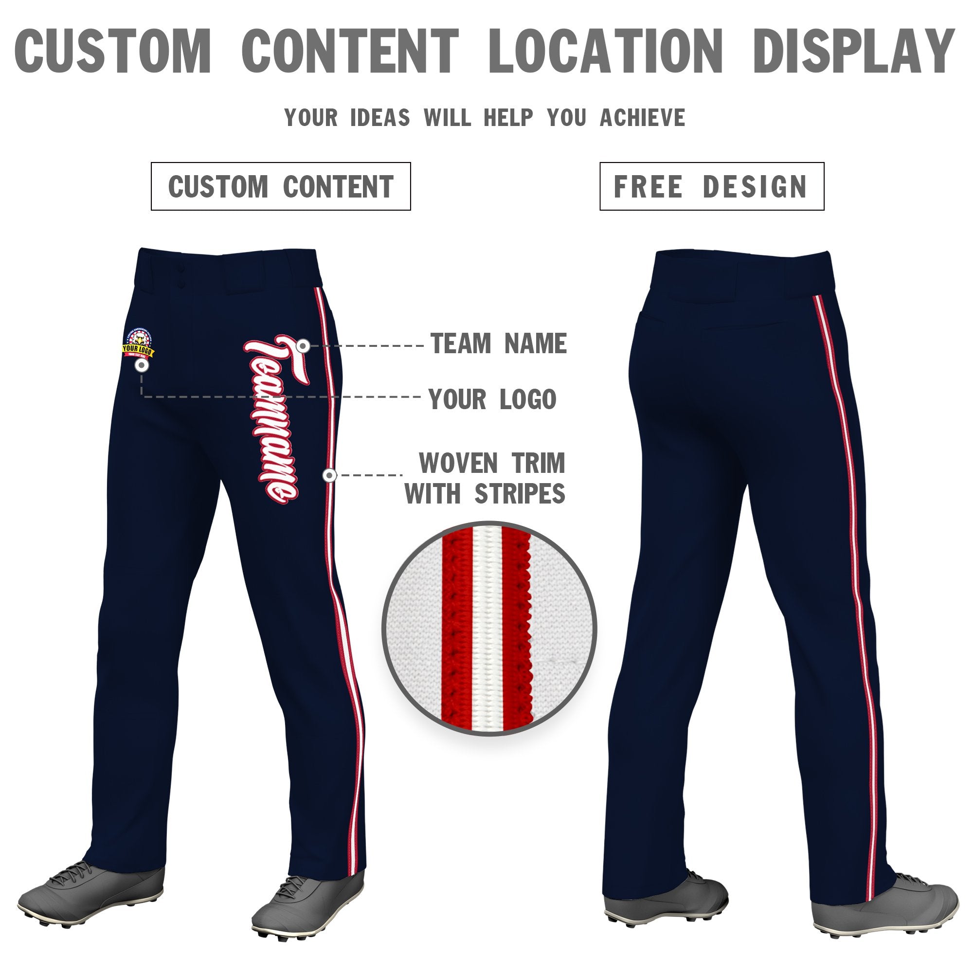 Custom Navy Red White-Red Classic Fit Stretch Practice Loose-fit Baseball Pants