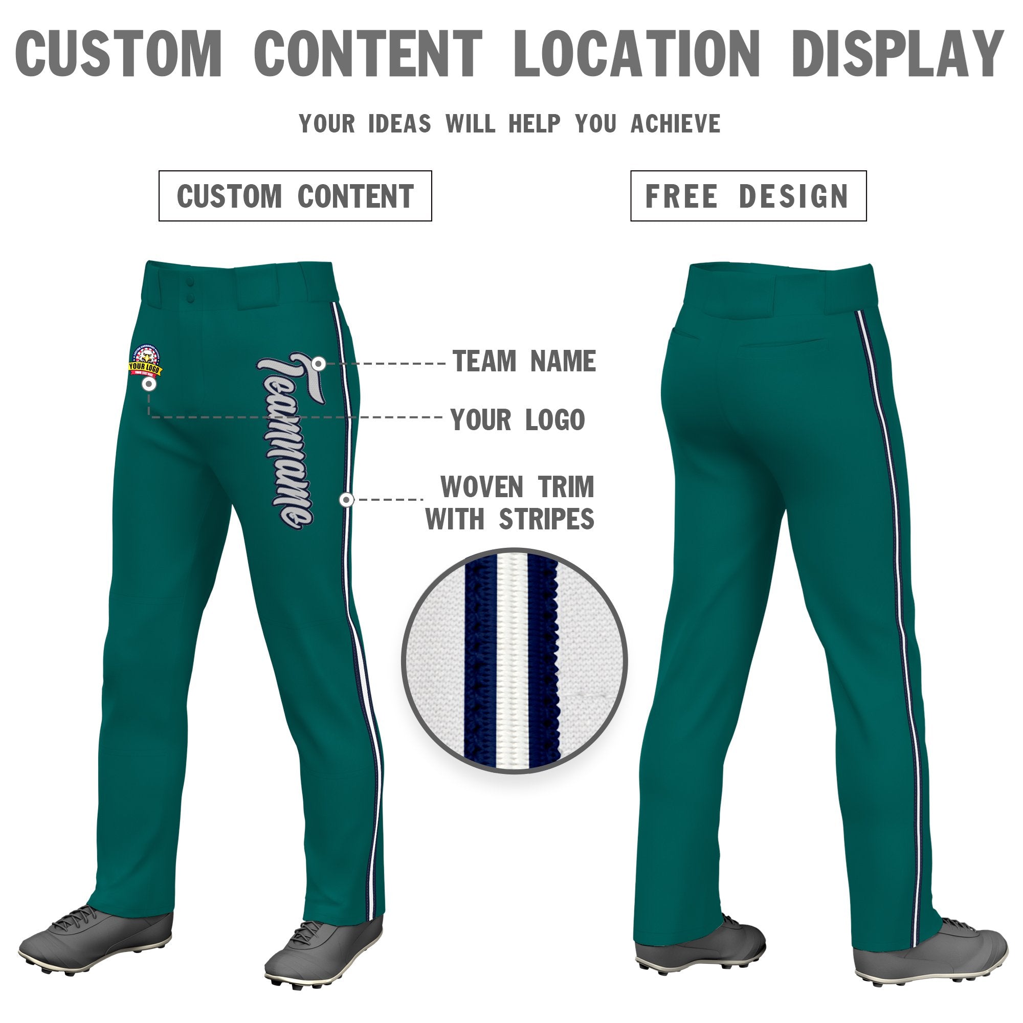 Custom Aqua Navy White-Navy Classic Fit Stretch Practice Loose-fit Baseball Pants