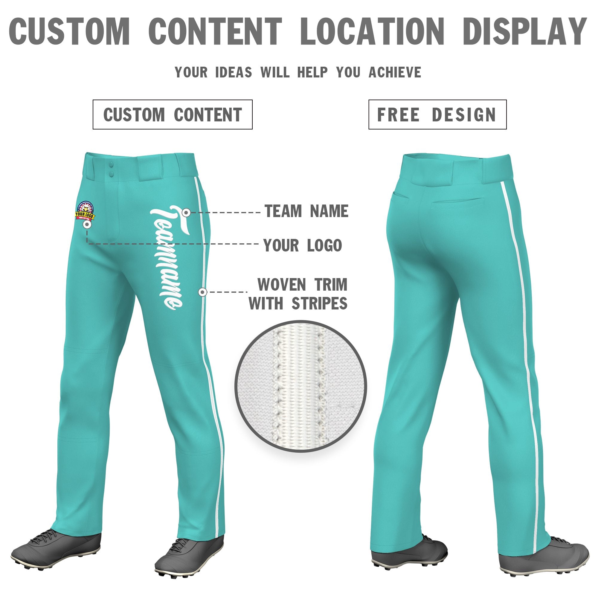 Custom Bright Green White Classic Fit Stretch Practice Loose-fit Baseball Pants