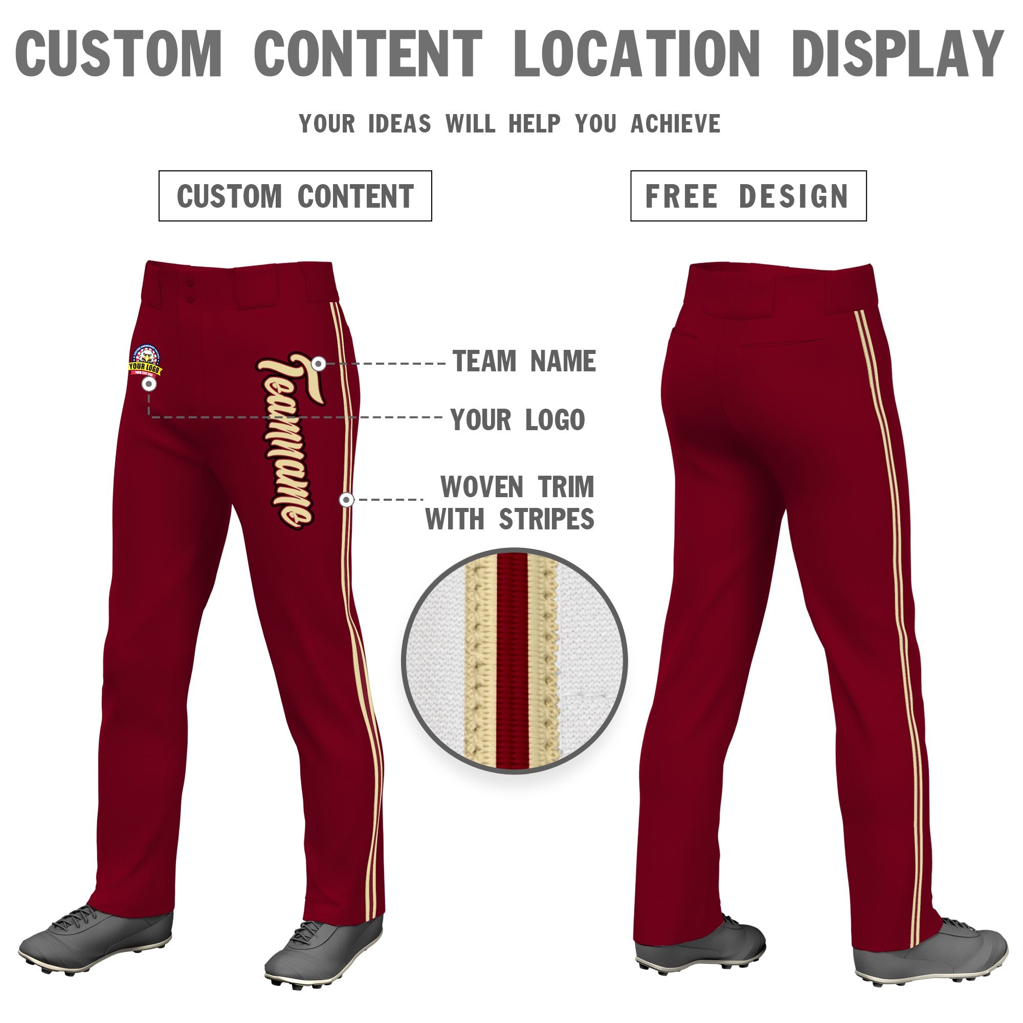 Custom Crimson Khaki Crimson-Khaki Classic Fit Stretch Practice Loose-fit Baseball Pants