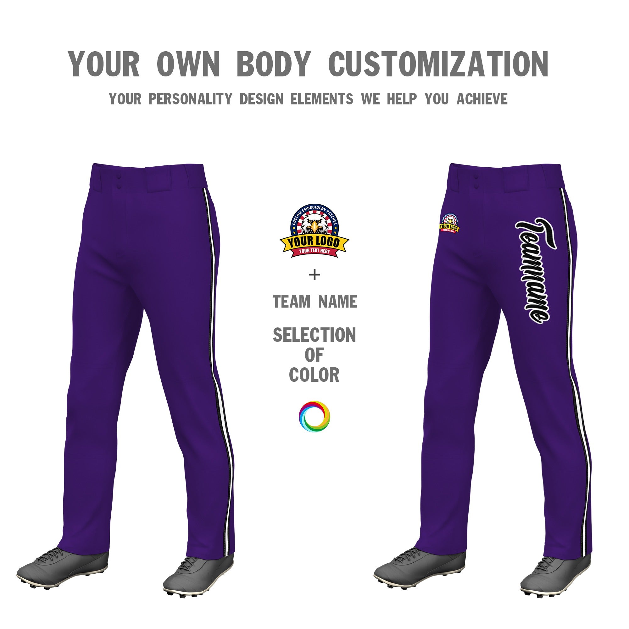 Custom Purple Black White-Black Classic Fit Stretch Practice Loose-fit Baseball Pants