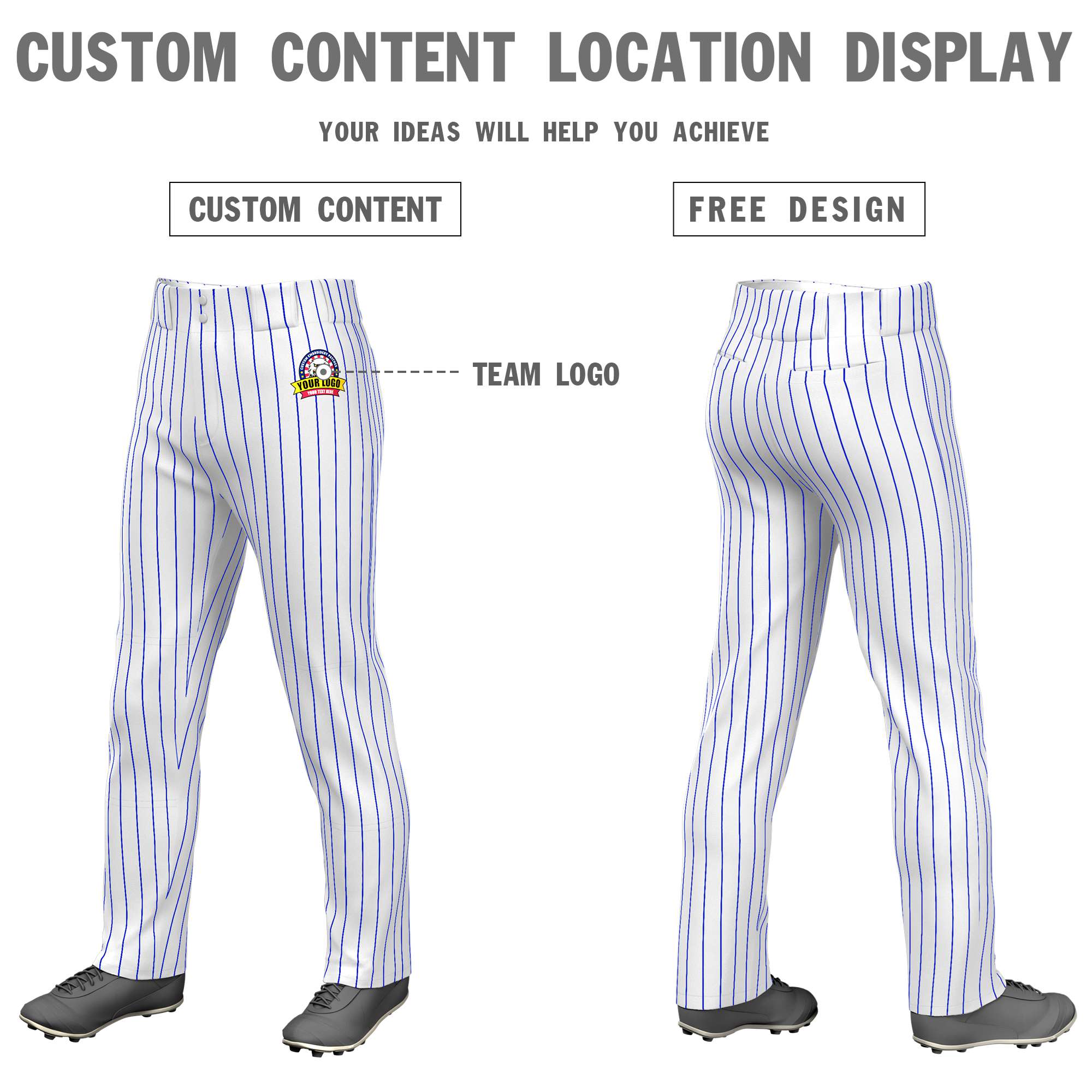 Custom White Royal Blue Pinstripe Fit Stretch Practice Loose-fit Baseball Pants