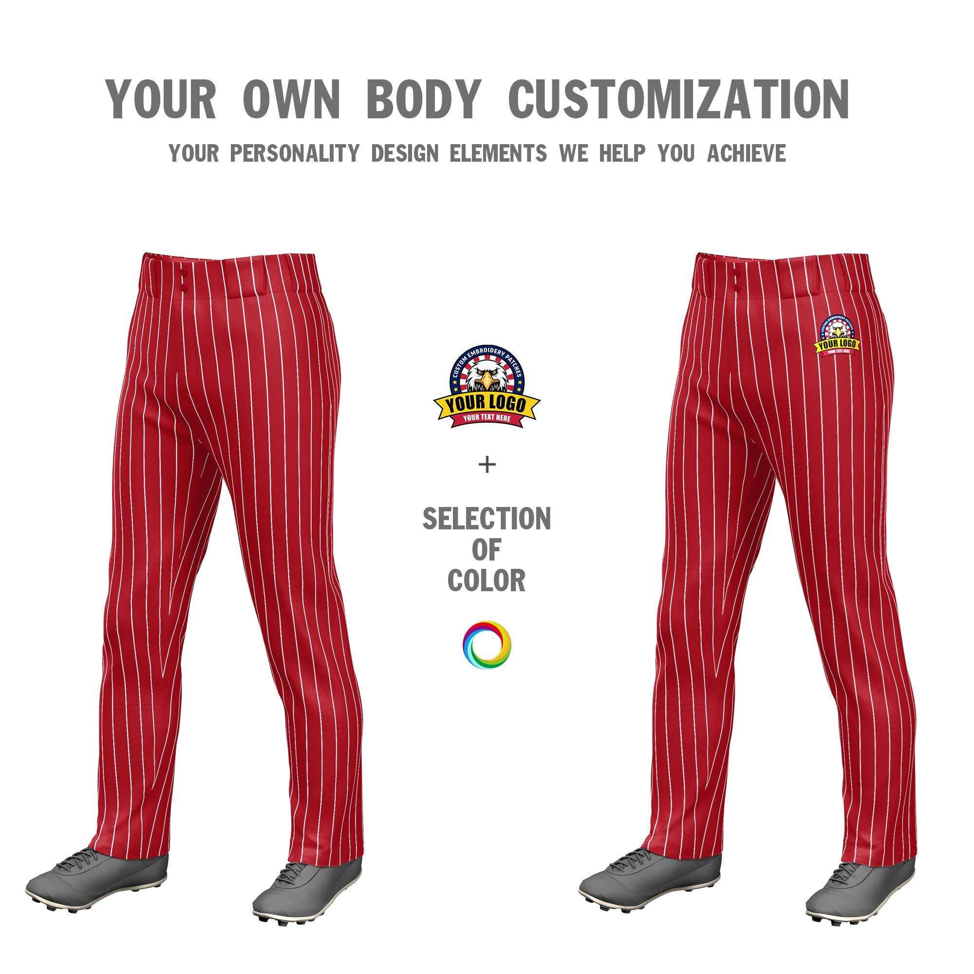 Custom Red White Pinstripe Fit Stretch Practice Loose-fit Baseball Pants