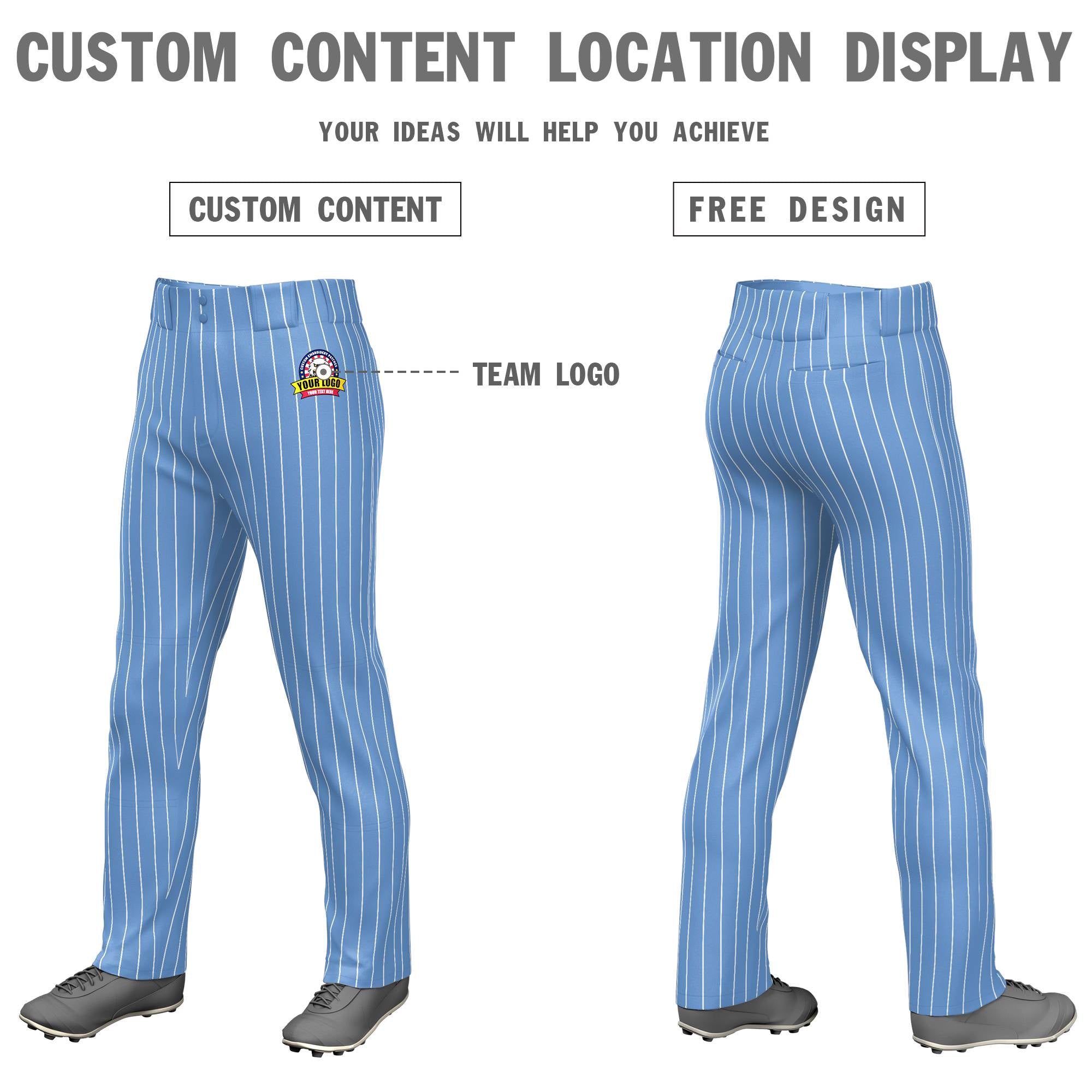 Custom Light Blue White Pinstripe Fit Stretch Practice Loose-fit Baseball Pants