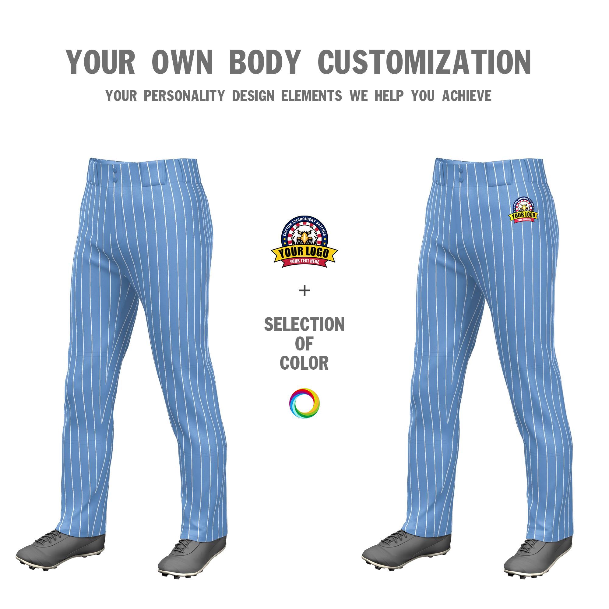 Custom Light Blue White Pinstripe Fit Stretch Practice Loose-fit Baseball Pants