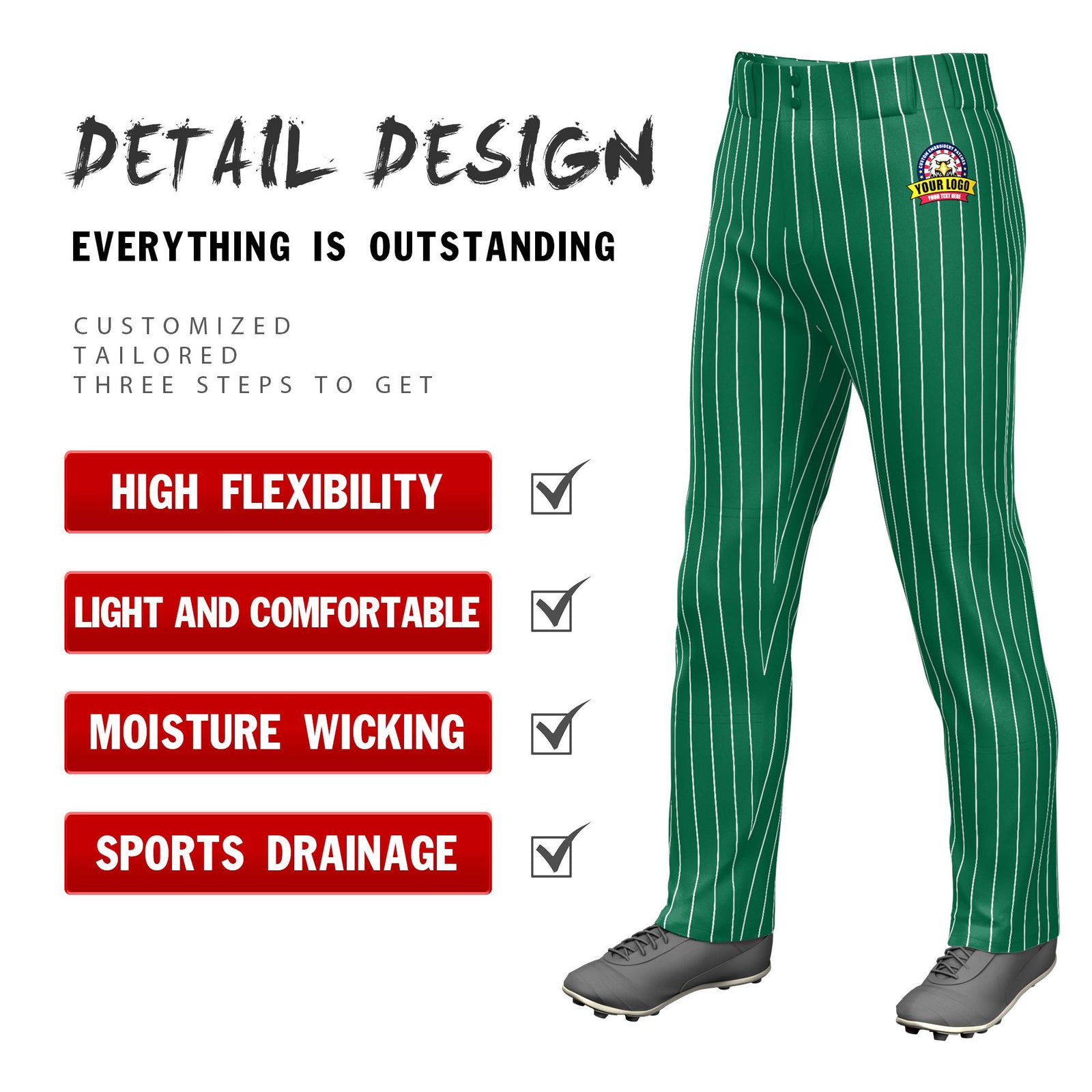 Custom Aqua White Pinstripe Fit Stretch Practice Loose-fit Baseball Pants