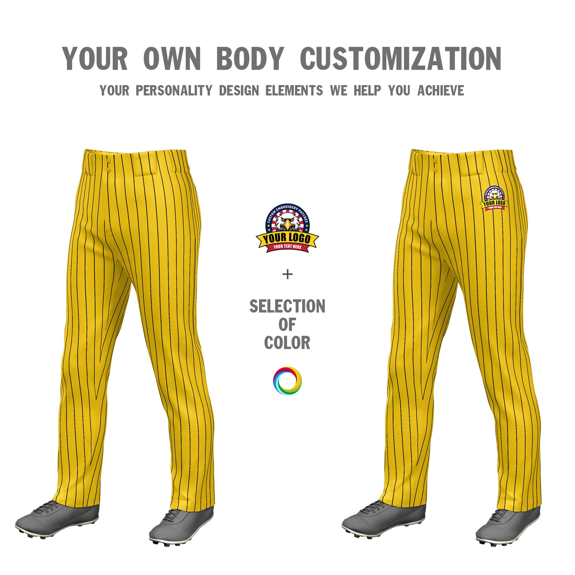 Custom Yellow Black Pinstripe Fit Stretch Practice Loose-fit Baseball Pants