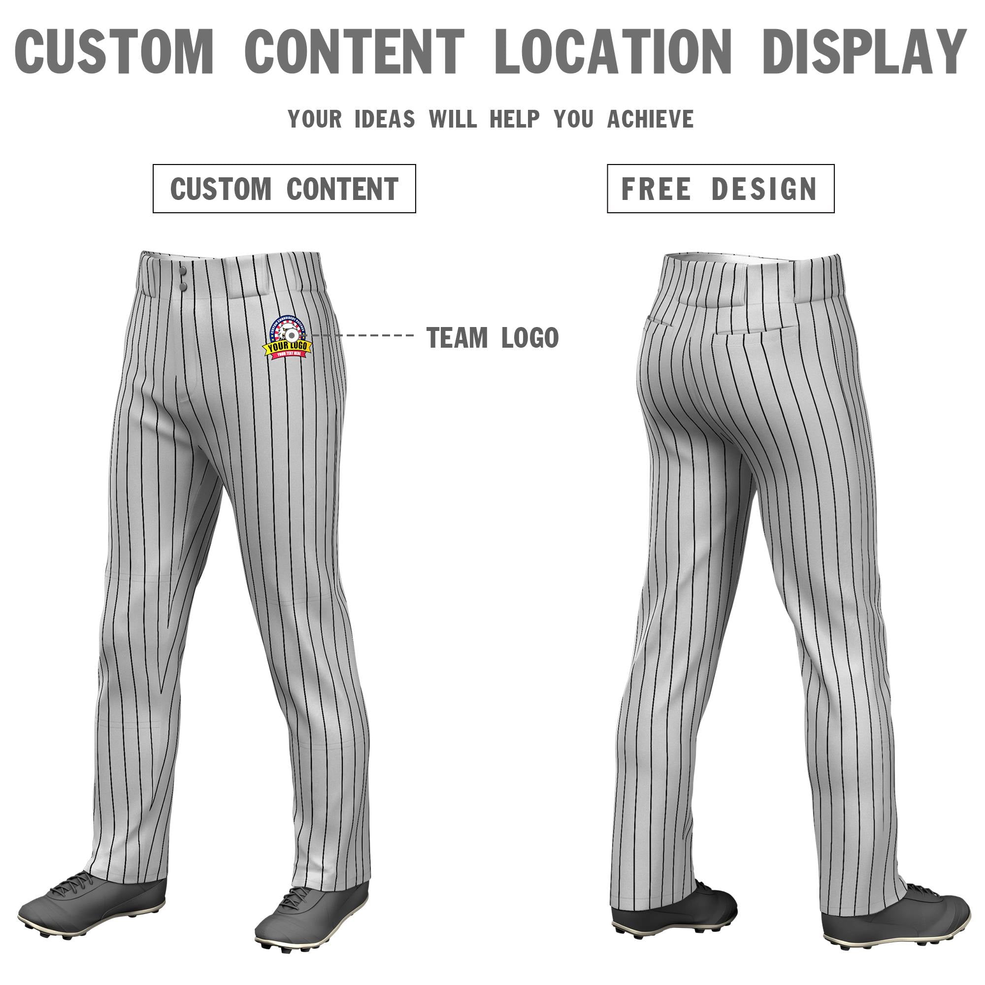 Custom Gray White Pinstripe Fit Stretch Practice Loose-fit Baseball Pants