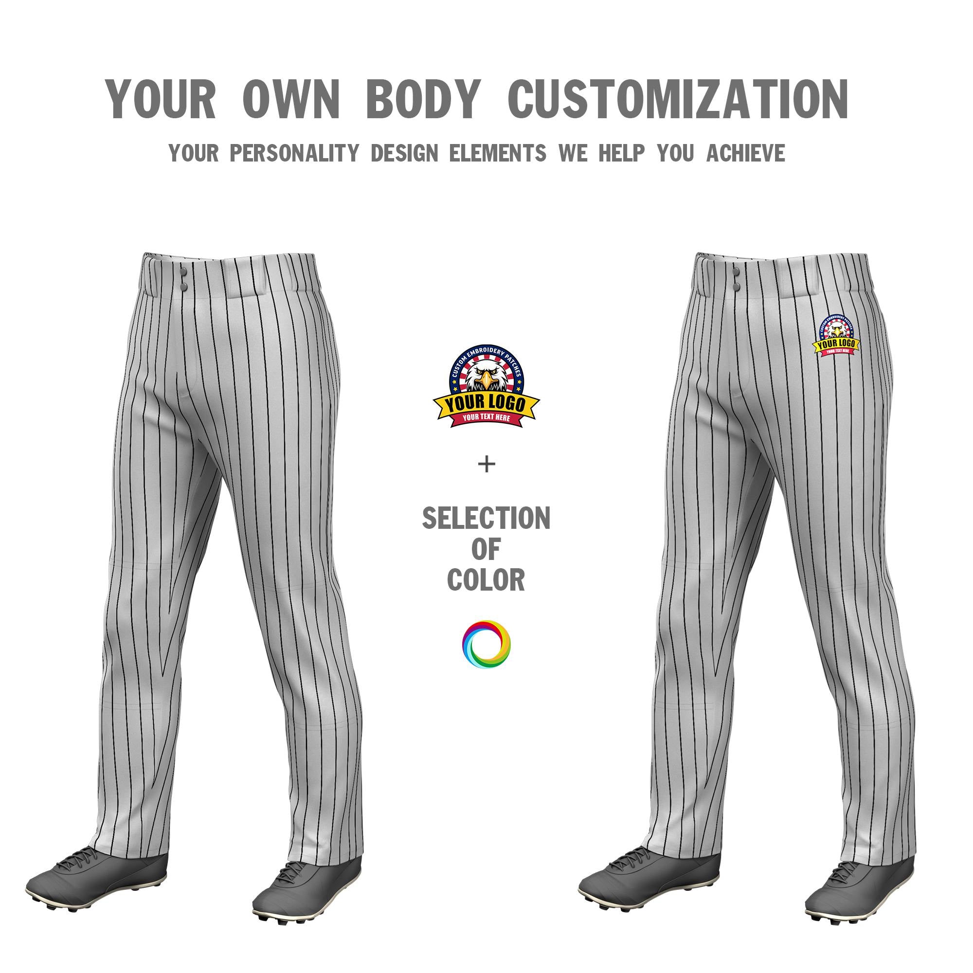 Custom Gray White Pinstripe Fit Stretch Practice Loose-fit Baseball Pants