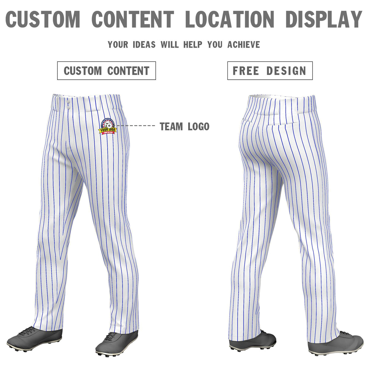 Custom White Royal Blue Pinstripe Fit Stretch Practice Loose-fit Baseball Pants