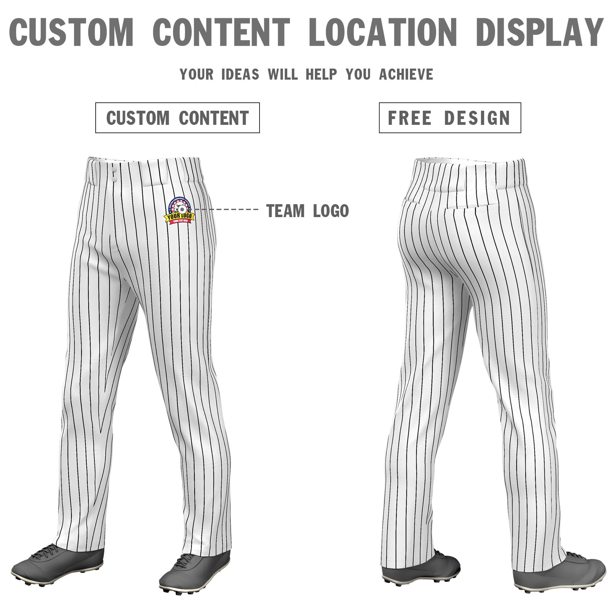 Custom White Black Pinstripe Fit Stretch Practice Loose-fit Baseball Pants