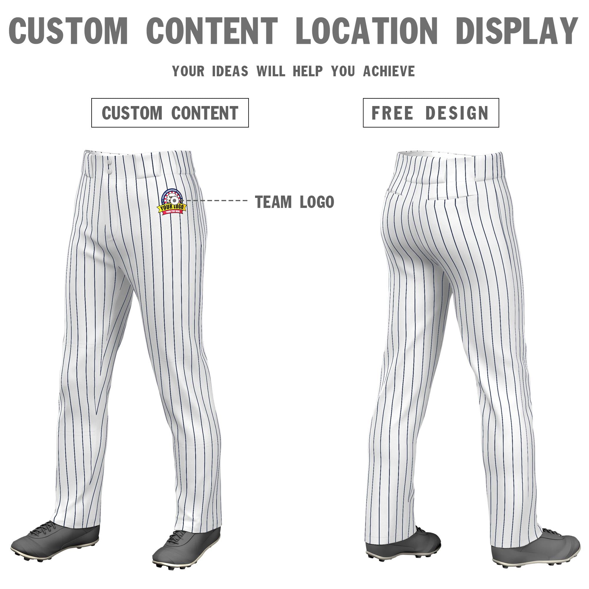 Custom White Navy Pinstripe Fit Stretch Practice Loose-fit Baseball Pants