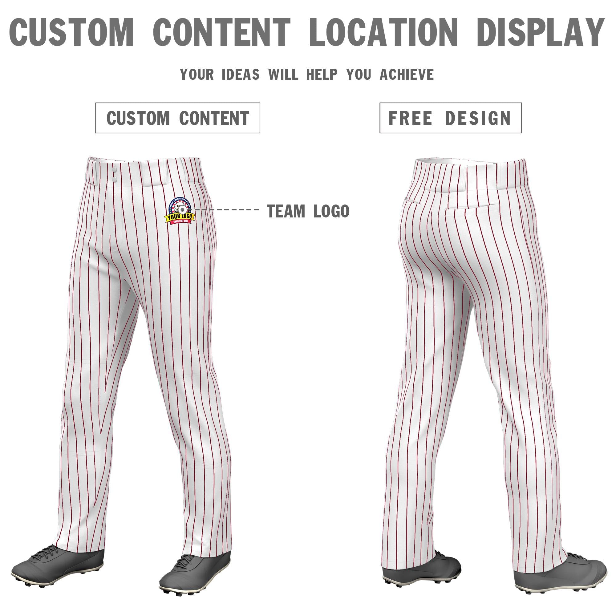 Custom White Crimson Pinstripe Fit Stretch Practice Loose-fit Baseball Pants